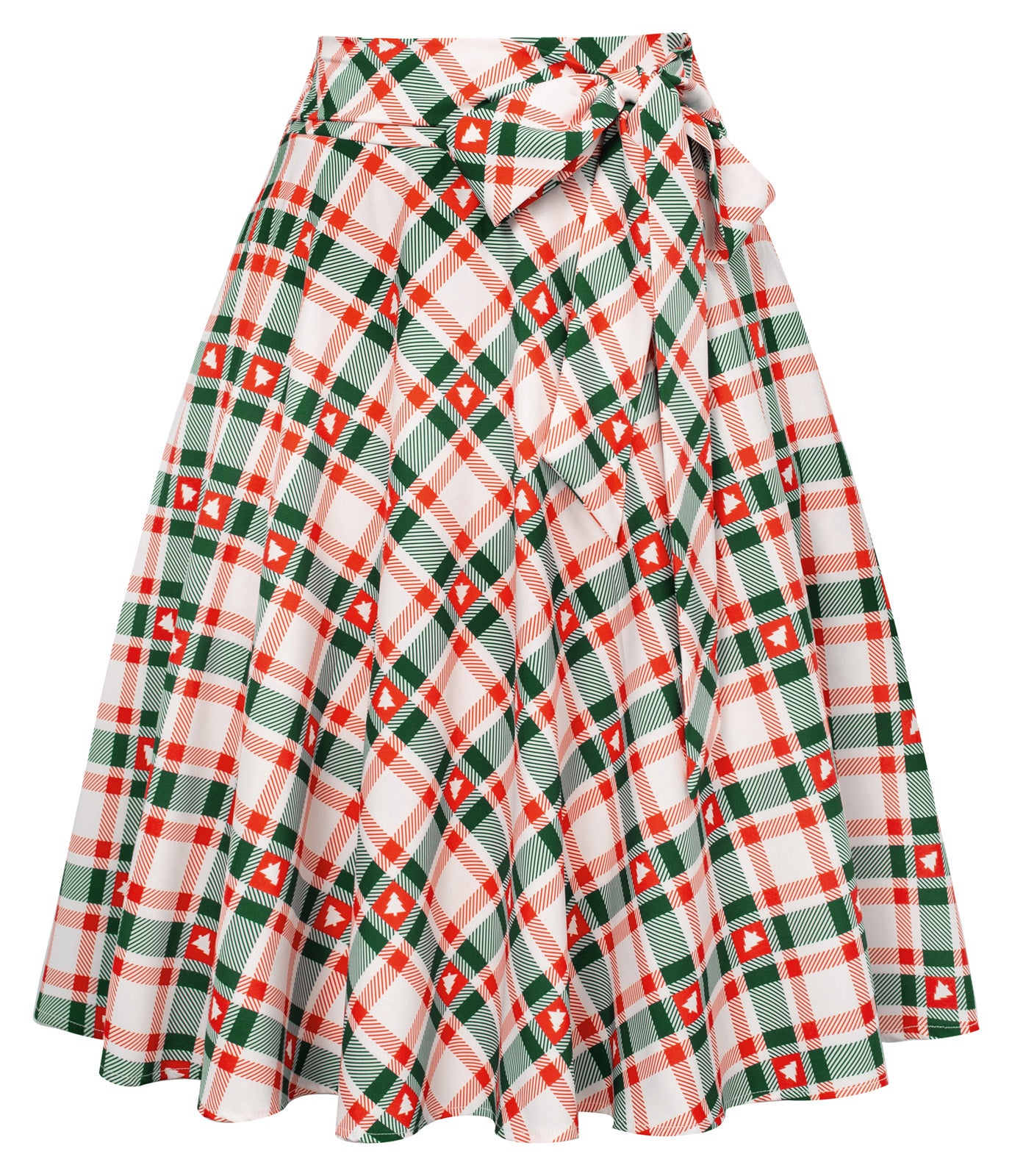 High Waist Plaid Style Bow Pattern A-Line Skirt
