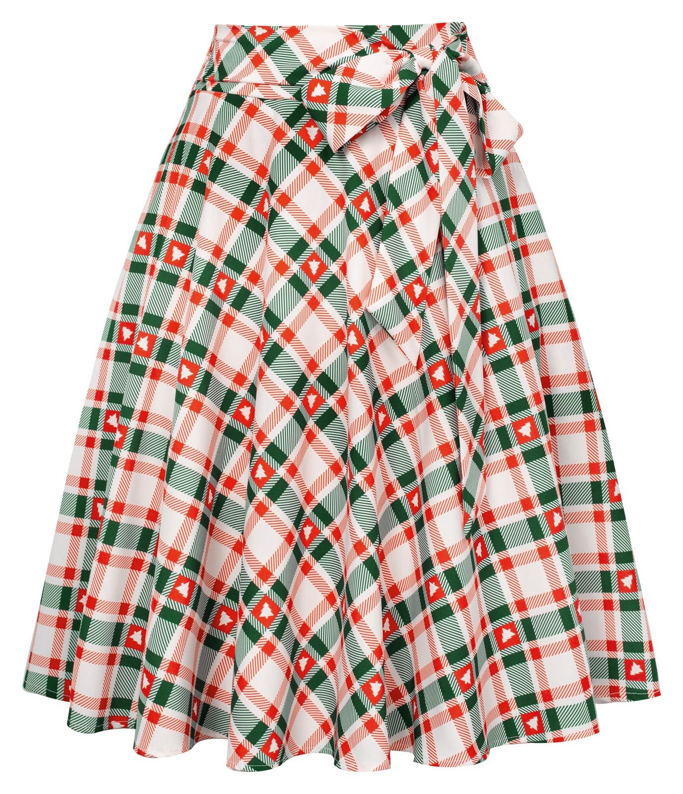 Buttons Decorated Plaid Patterns Elastic Waist High Waist Swing A-Line Skirt
