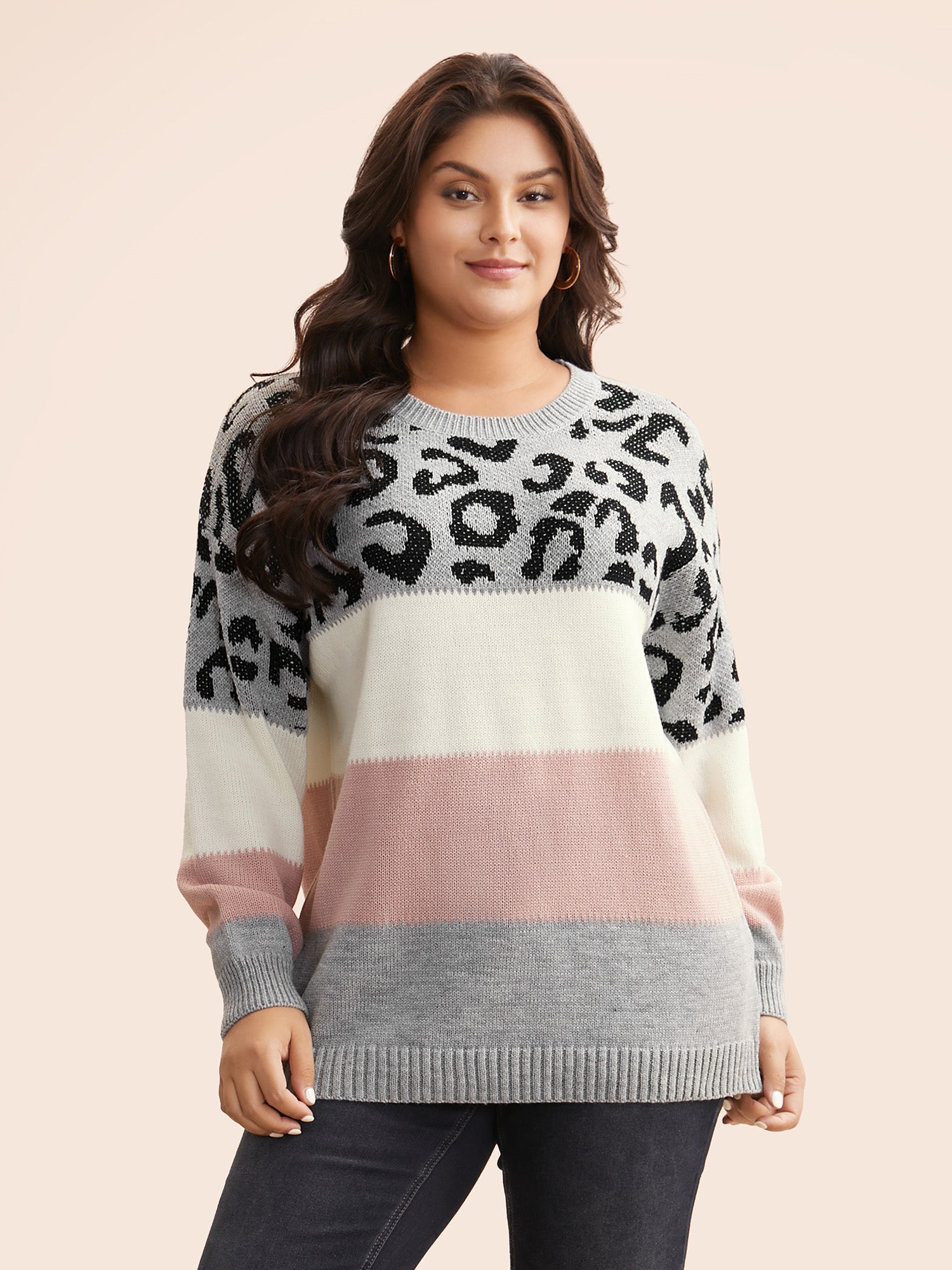 Leopard Print Contrast Patchwork Pullover