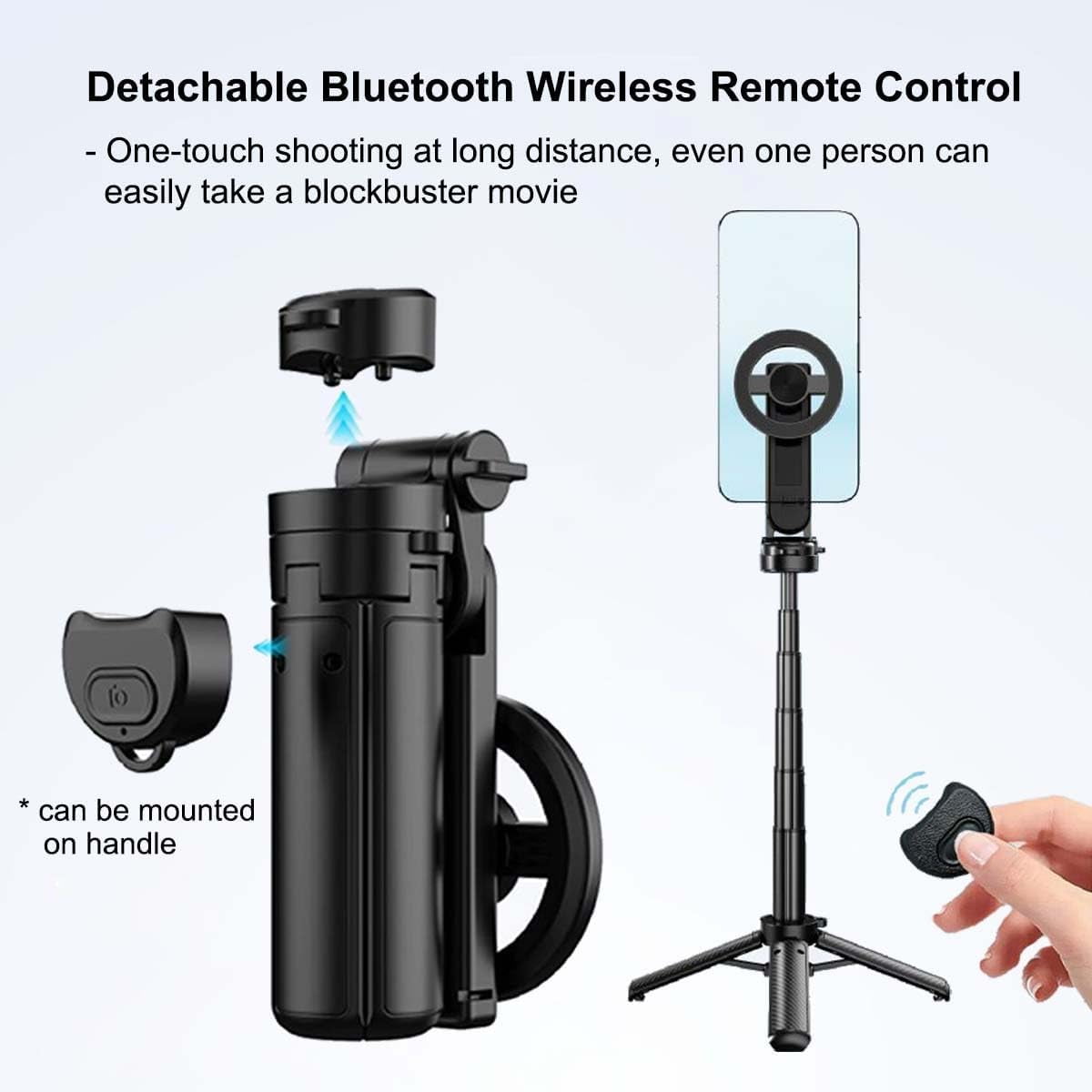 4-in-1 Multifunctional 360° Rotation Magnetic Selfie Stick with Wireless Detachable Remote Control, Mini Portable Detachable Scalable Magnetic Selfie Stick for iPhone & Android