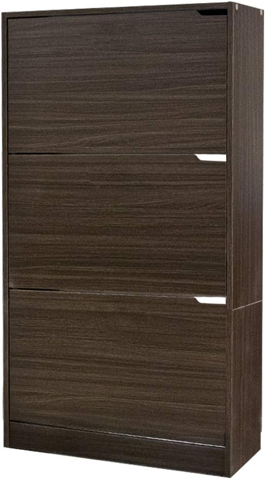 Wood Shoe Cabinet with 3 Doors, Shoe Cabinets, Retractable Handles, Double Depth, 63 x 24 x 115 cm