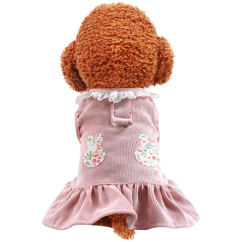 Rabbit Printed Lace Dog Harness Dress