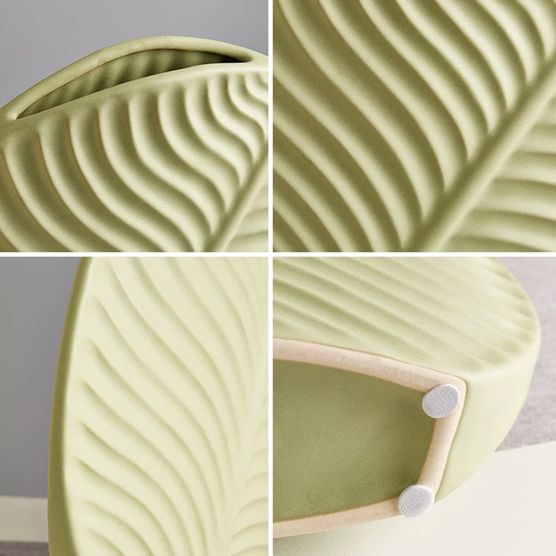 Ceramic Leaf Vase Living Room Decorations Flower Arrangement Vase Desktop Creativity Green Leaves Floral Ornaments