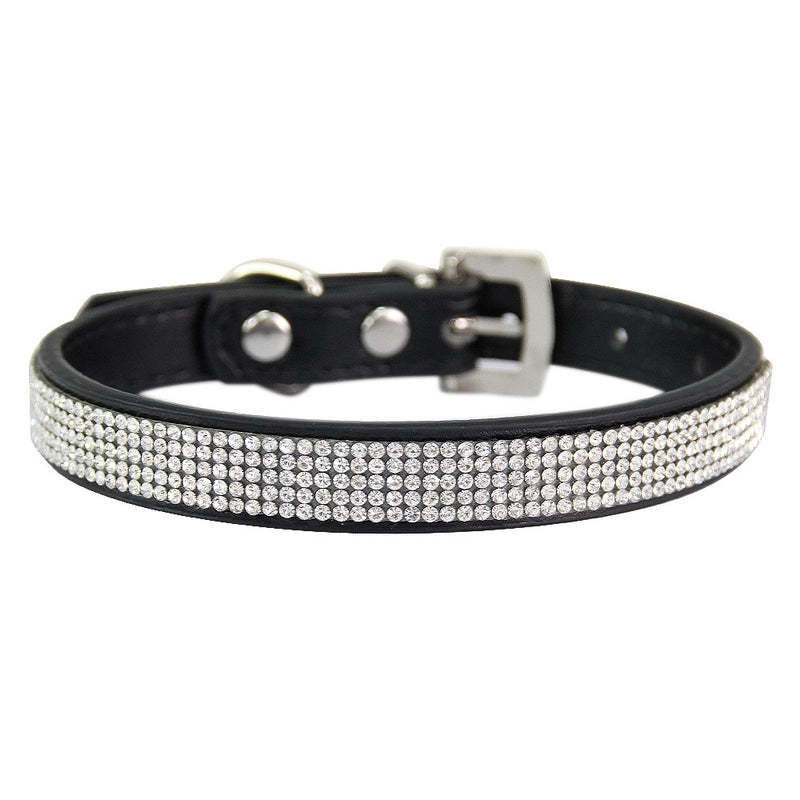 Fashion Solid Color Pu Inlaid Rhinestone Pet Dog Collar