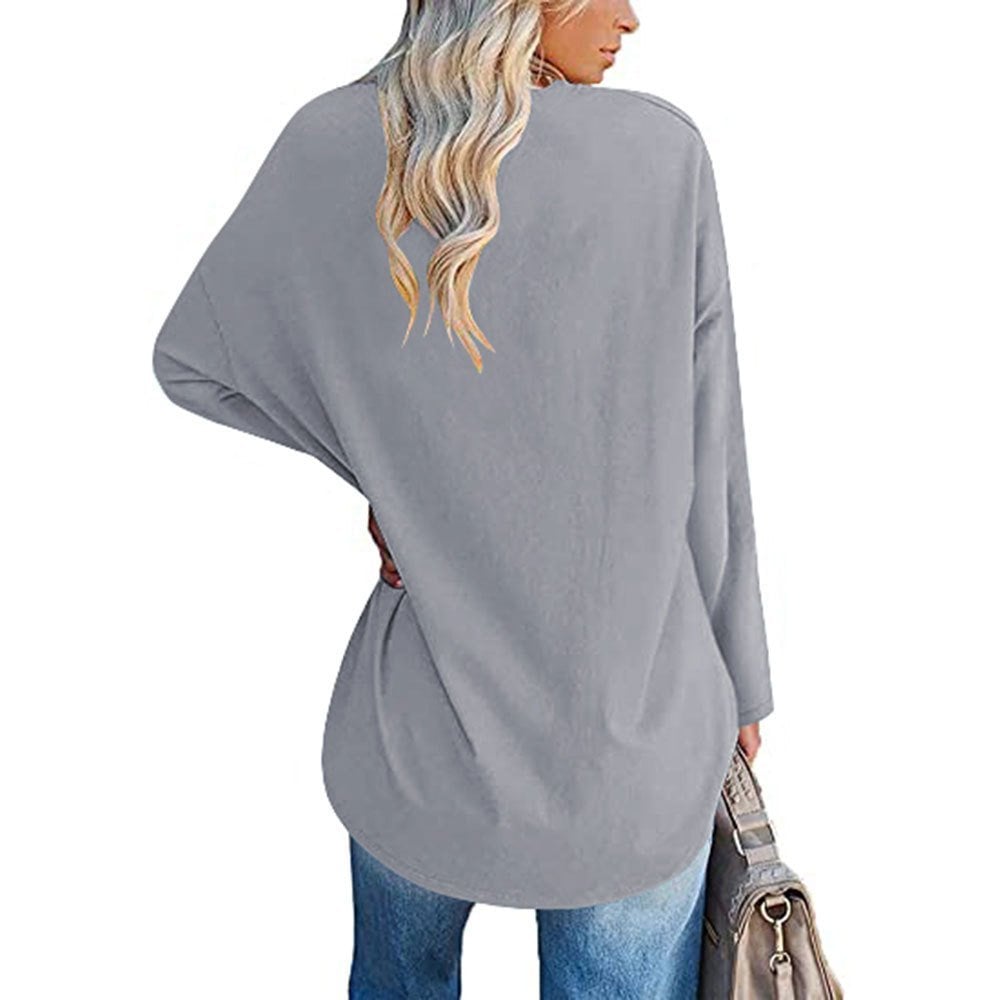 Multicolor - Women's Loose Long Sleeve Fashion V-neck Top