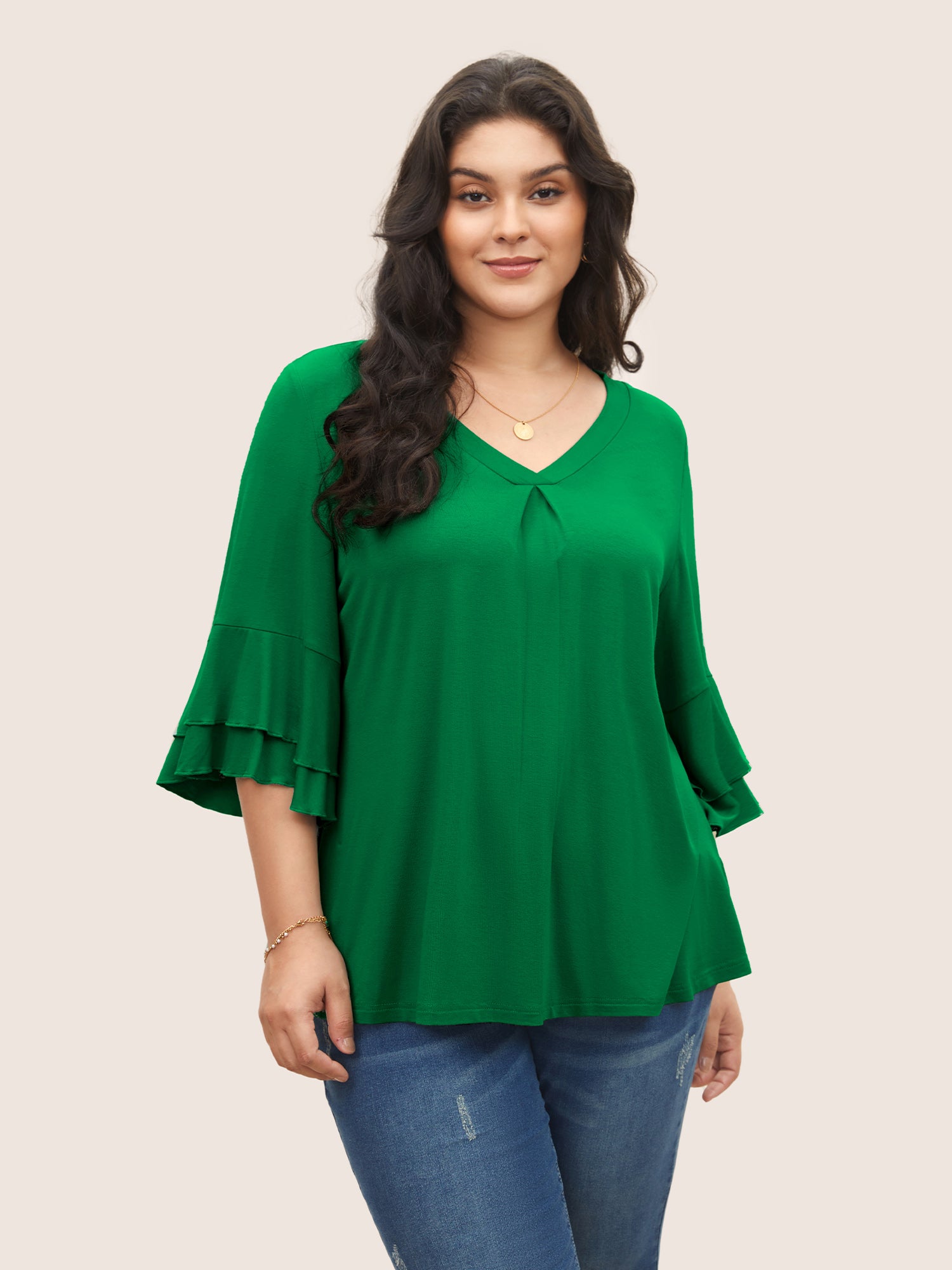 Supersoft Essentials Ruffle Layered Sleeve Pleated T-shirt