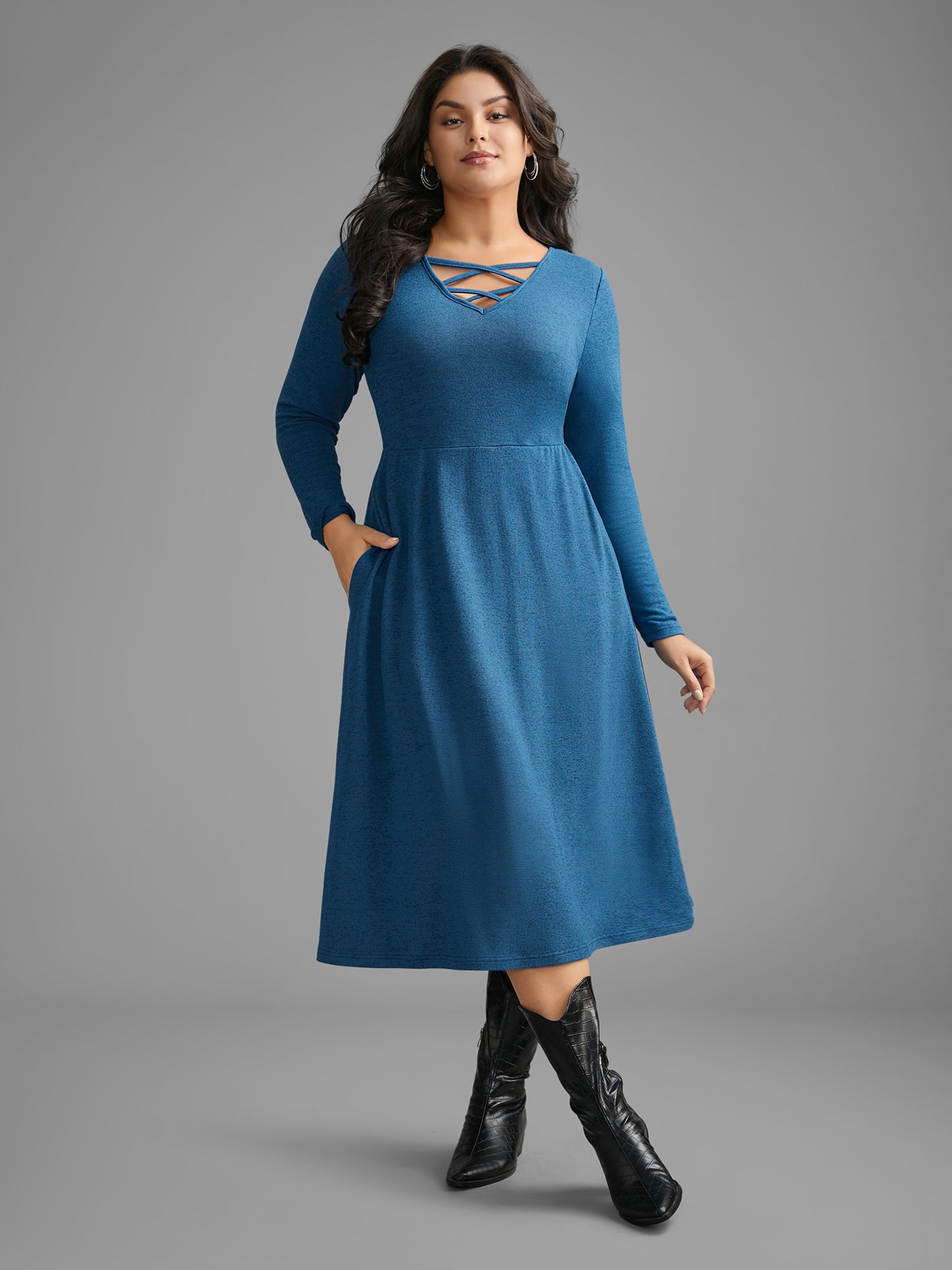 Plain Crisscross Pocket Knit Dress