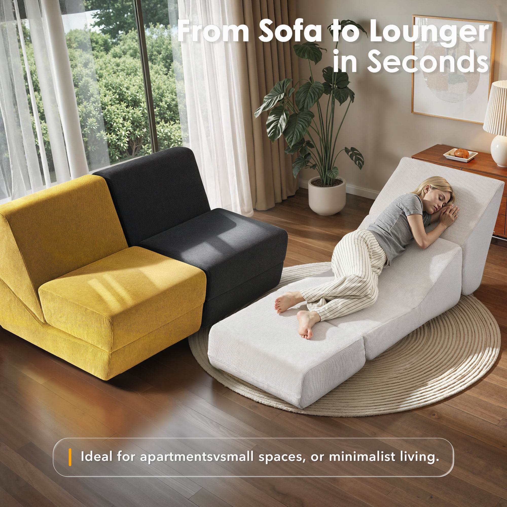 Folding Sofa Bed, 3 in 1 Convertible Sleeper Chair, Floor Couch with Back Support, Single Chair Bed for Living Room