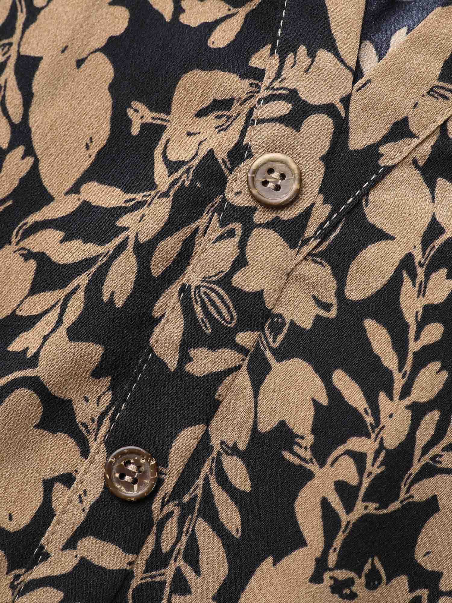 Silhouette Floral Print Notched Frill Trim Blouse