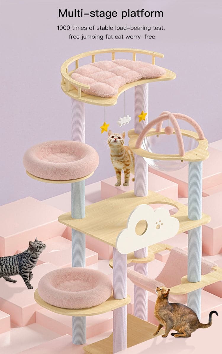 135cm Dreamland Wooden Cat Tree – Pink