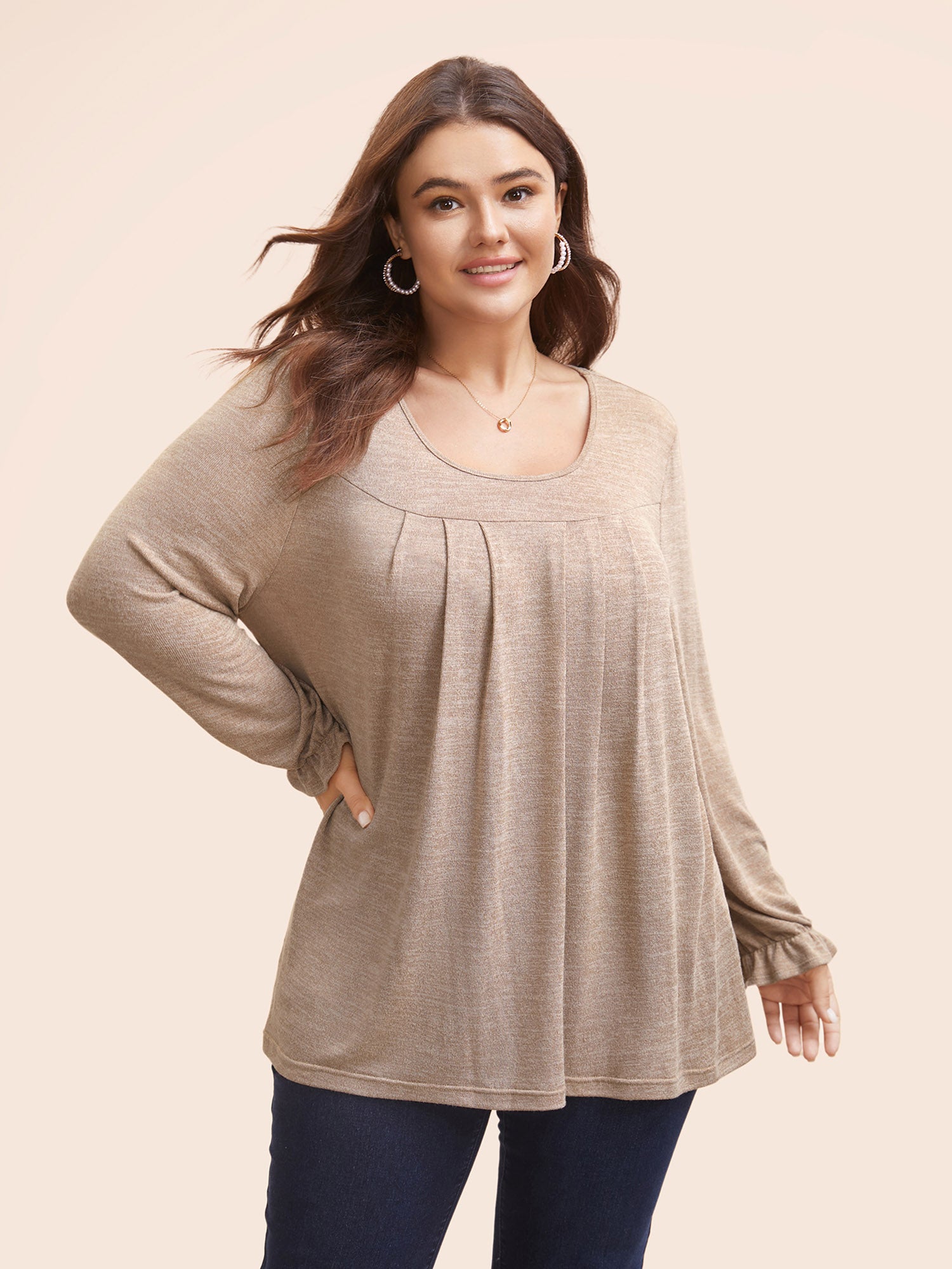 Round Neck Heather Pleated T-shirt