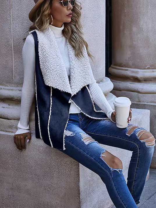 Sleeveless Large Lapel Suede Vest