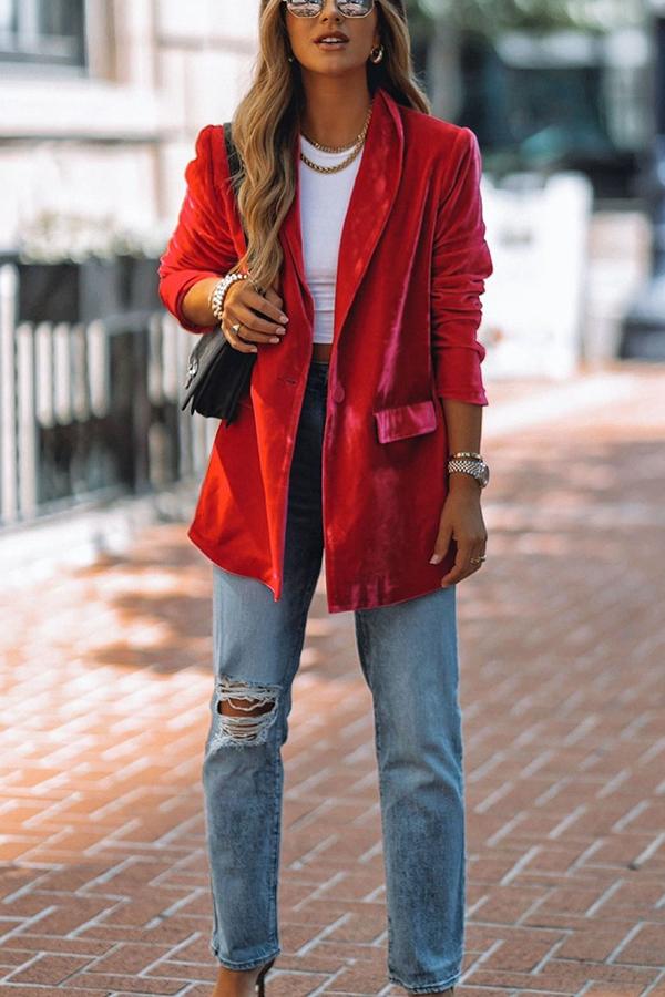 Ritz and Romance Pocketed Velvet Blazer