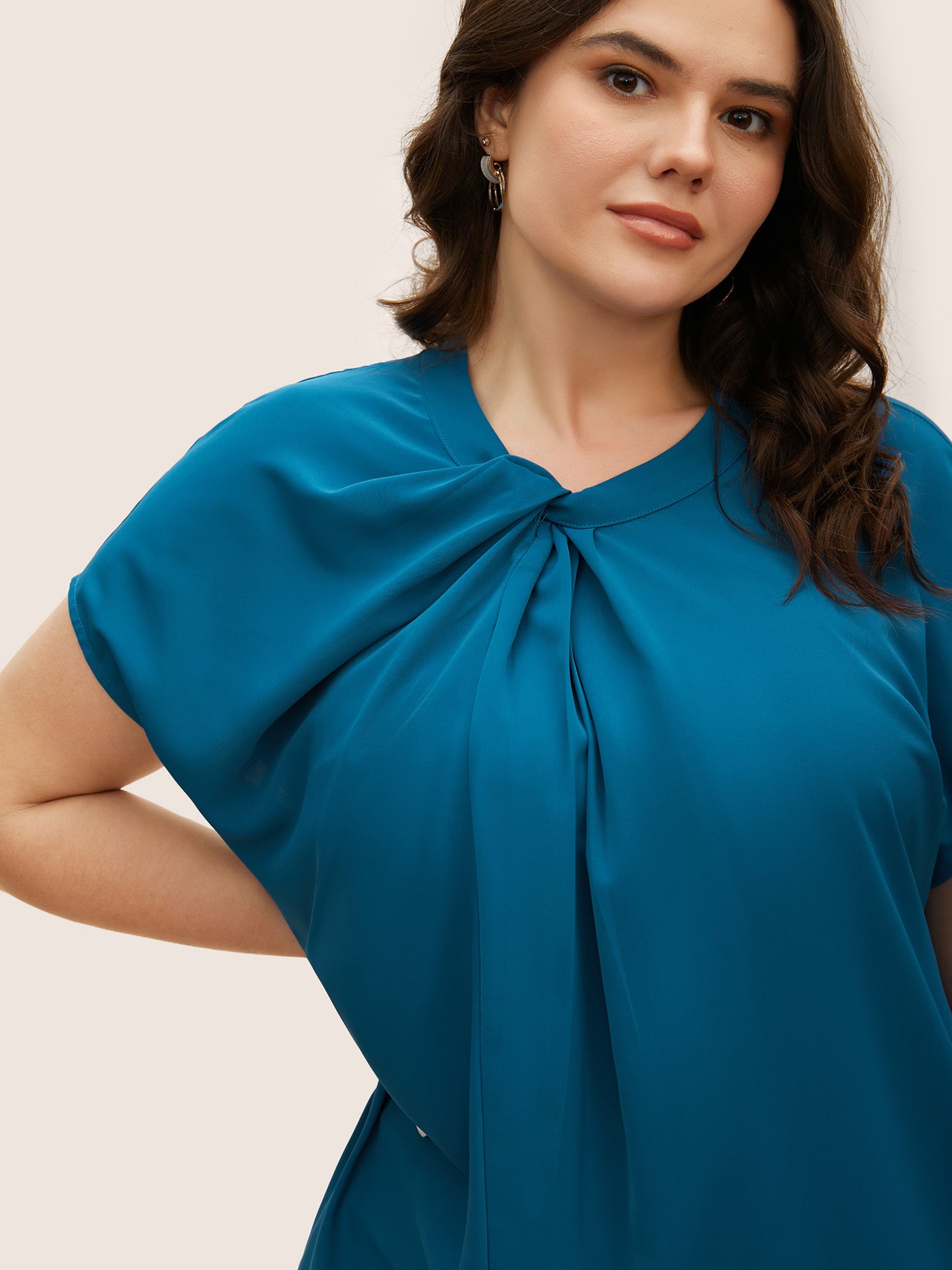 Twist Front Pleated Dolman Sleeve Blouse