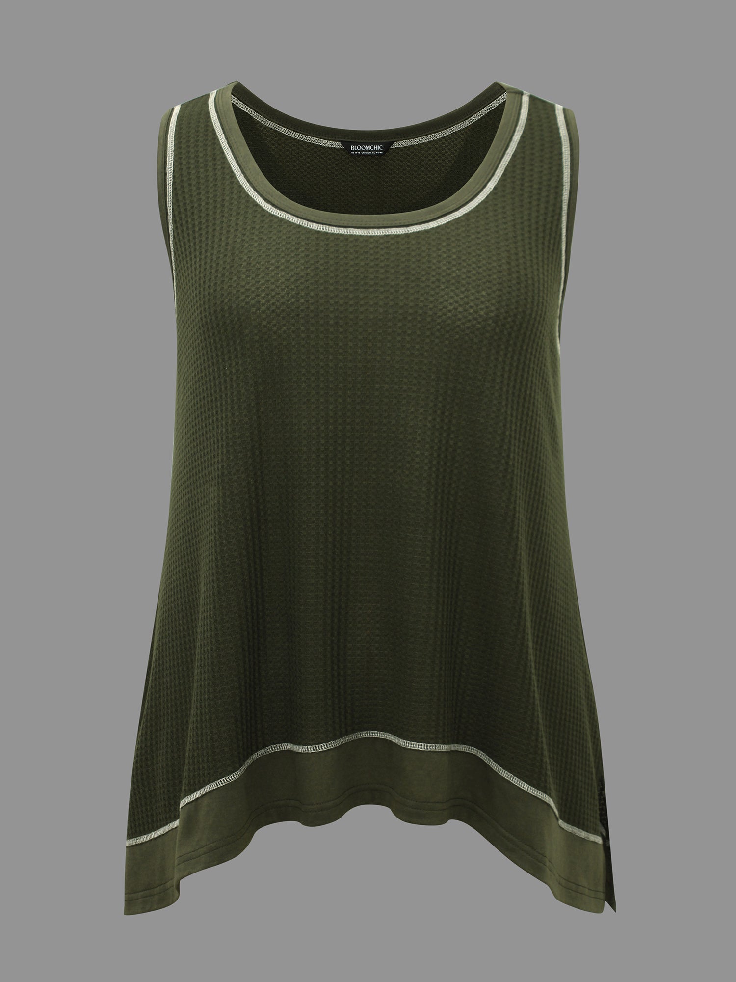 Waffle Knit Patchwork Topstitching Tank Top