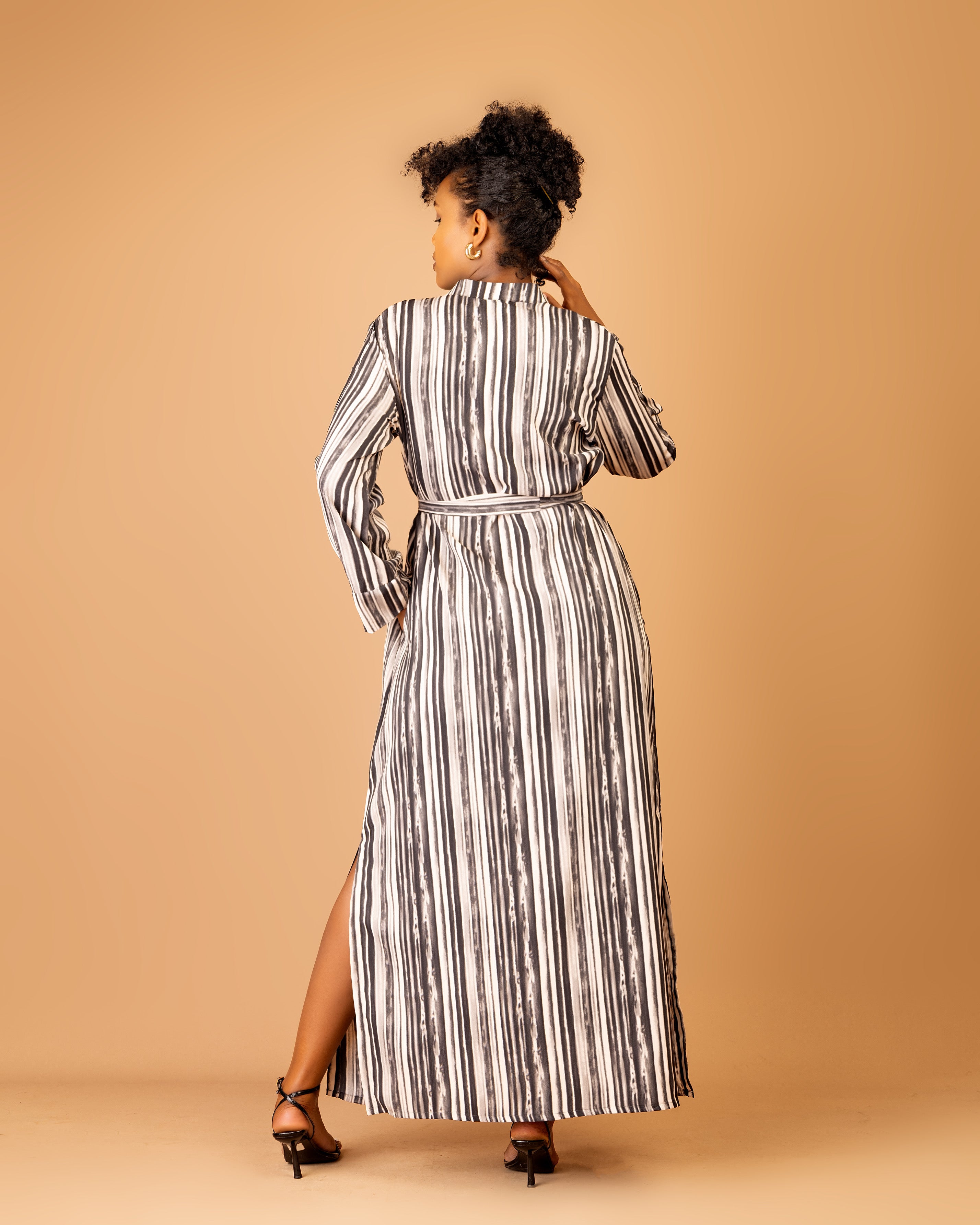 Striped Belted Maxi Shirtdress