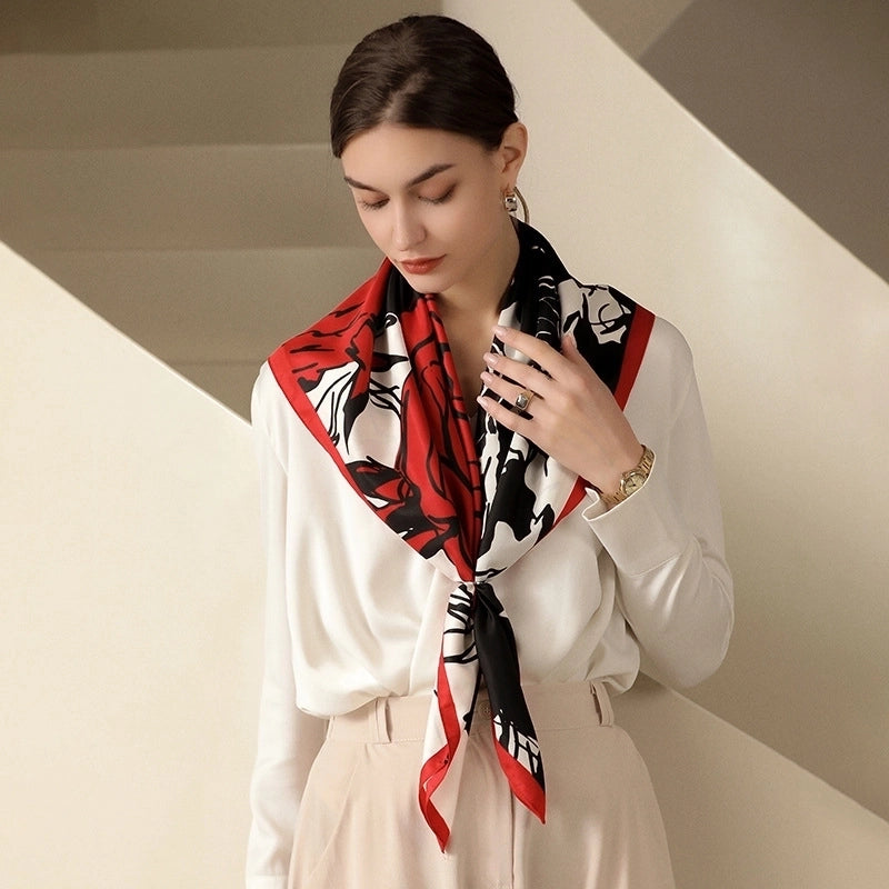 Women's Retro Color Block Satin Silk Scarves