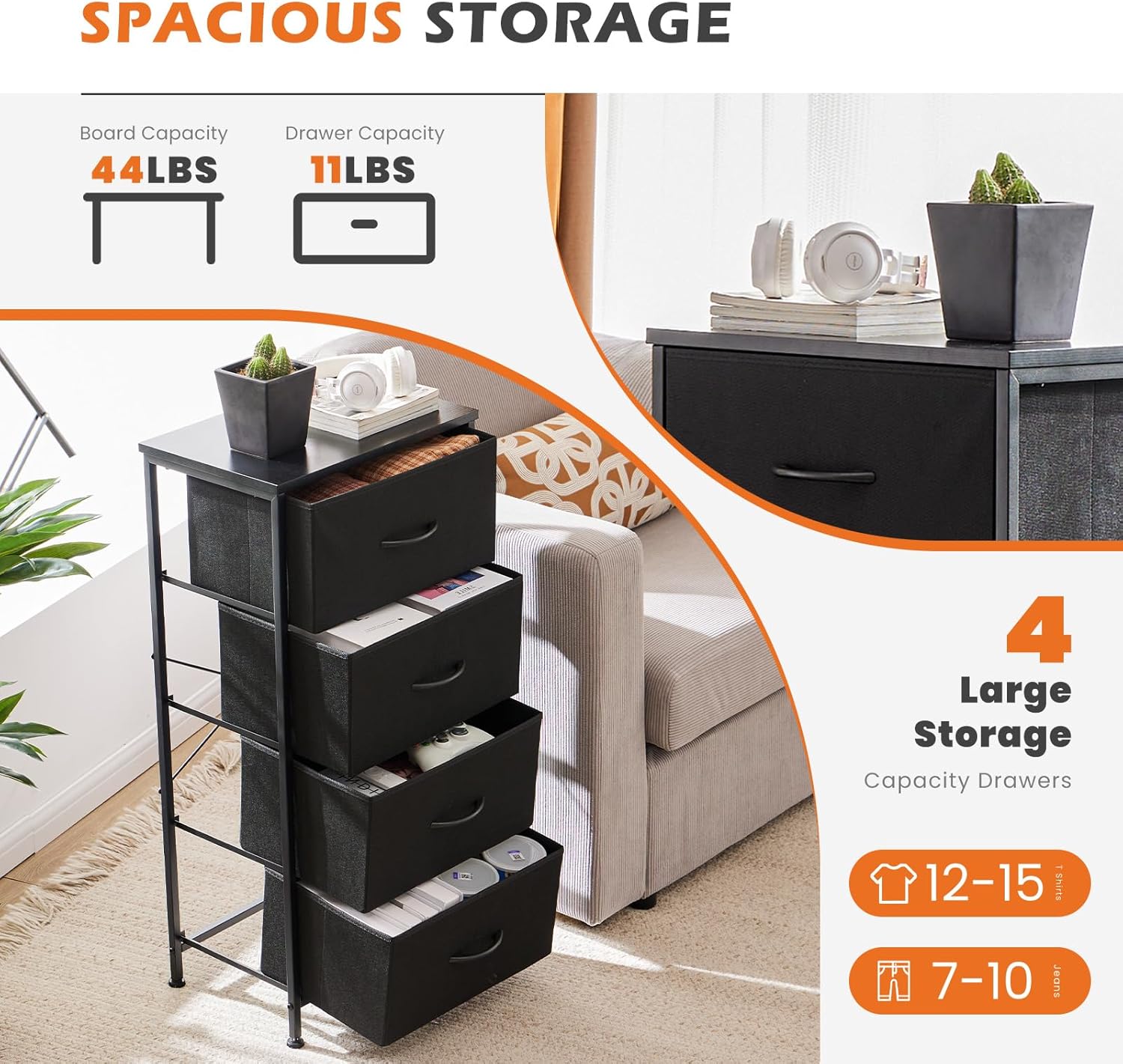 Nightstand Small Bedroom Dresser with 4 Fabric Drawers