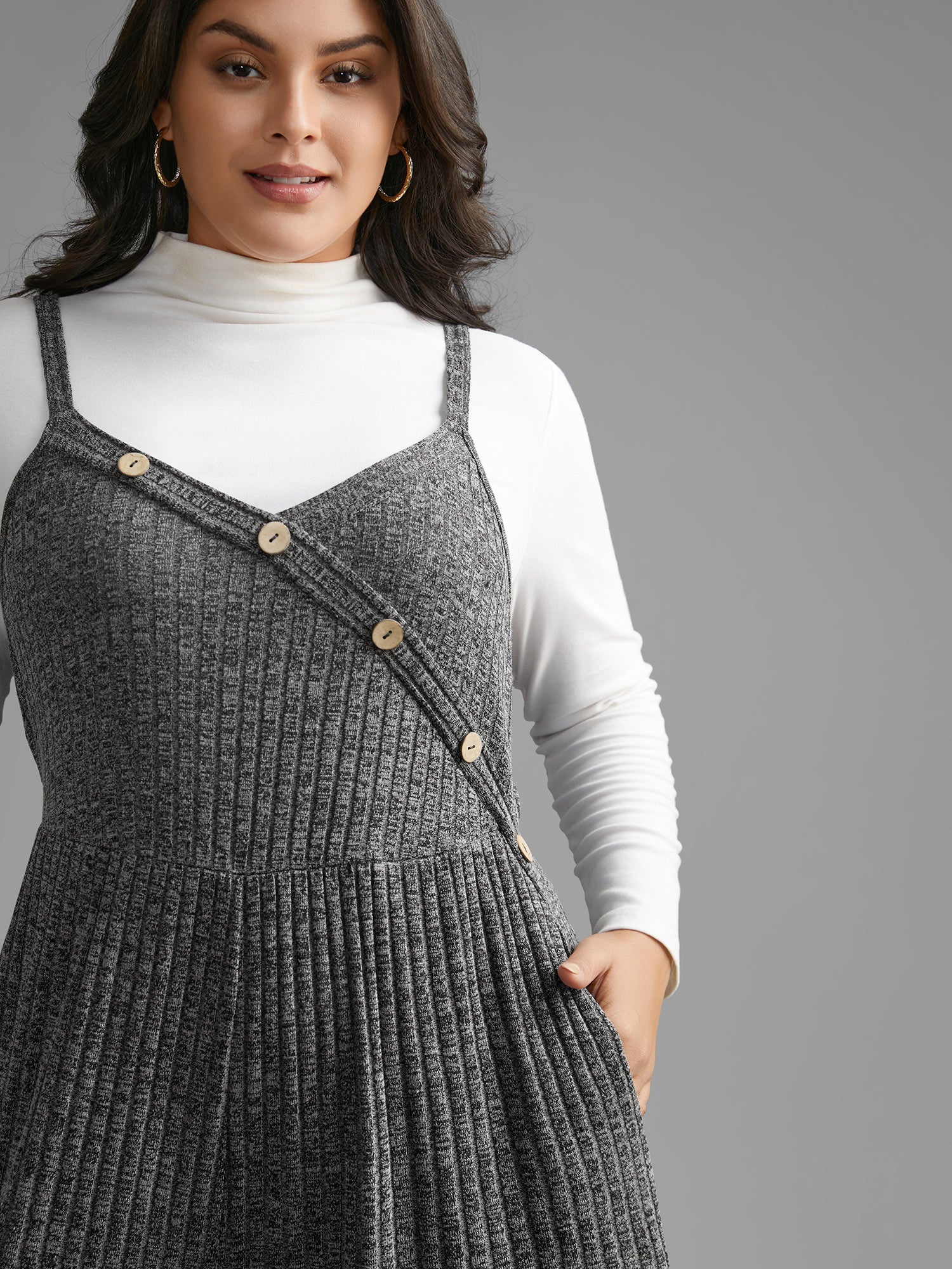 Plain Rib Knit Button Detail Jumpsuit