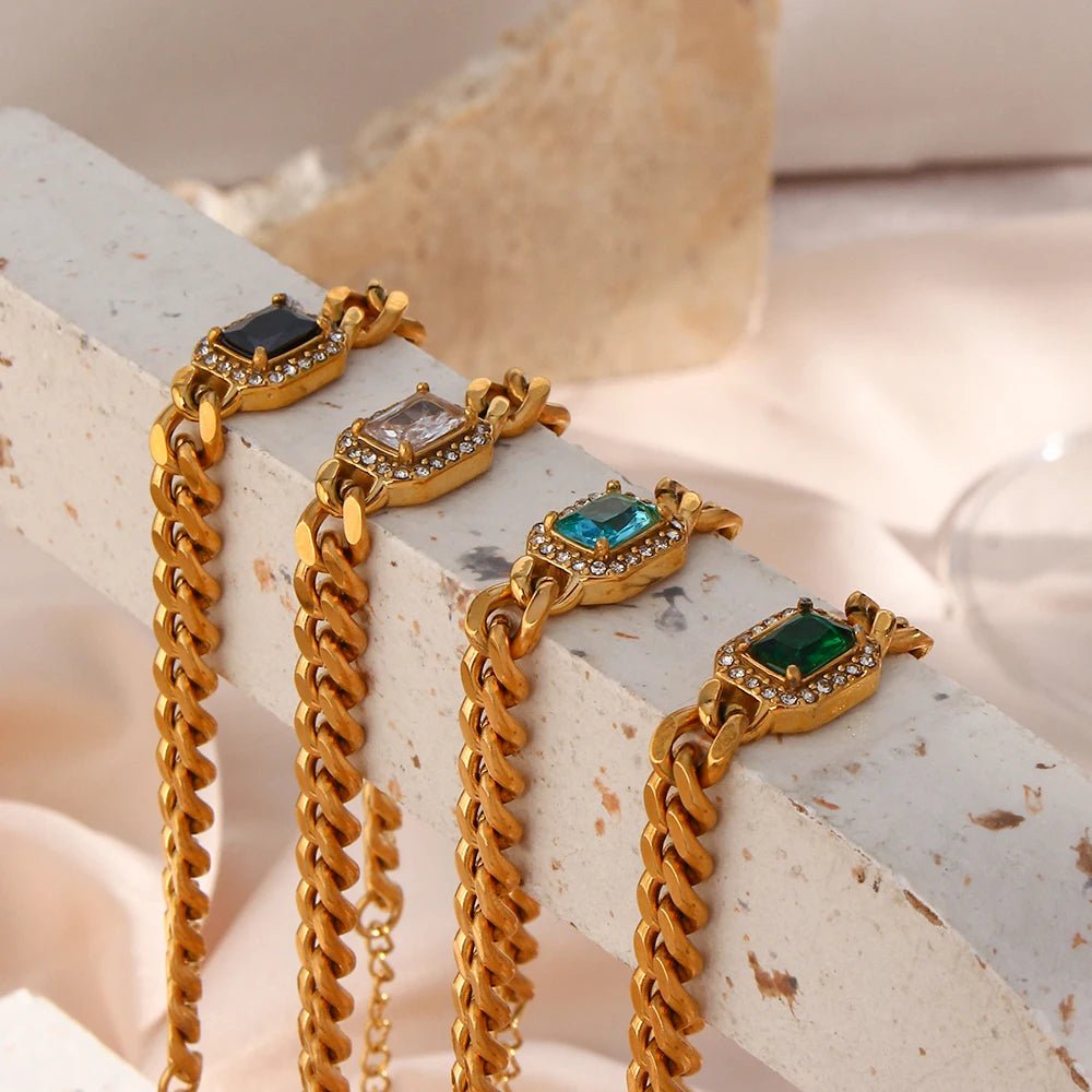 Cuban Chain Square Cut Diamond Choker and Bracelet