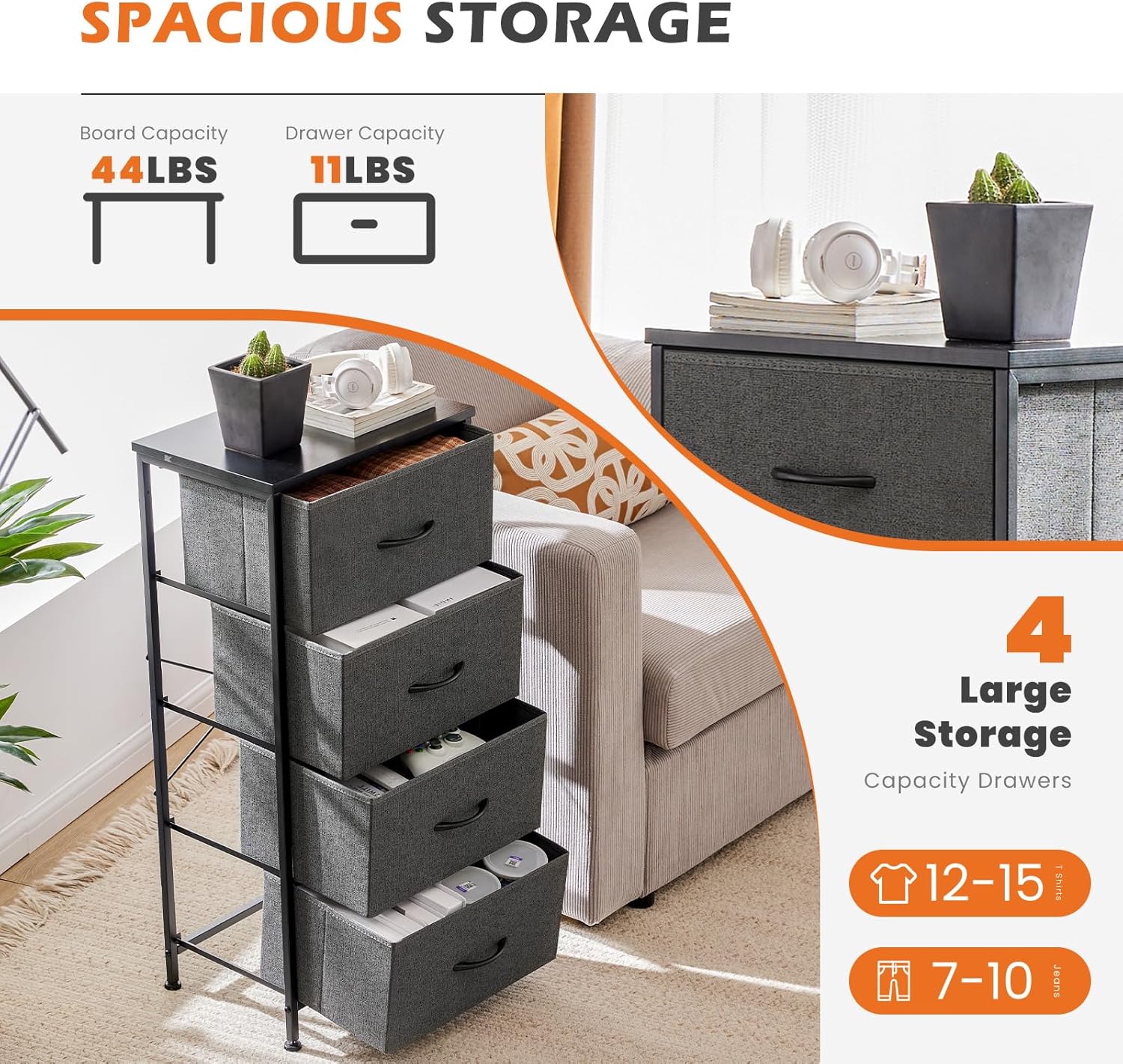 Nightstand Small Bedroom Dresser with 4 Fabric Drawers