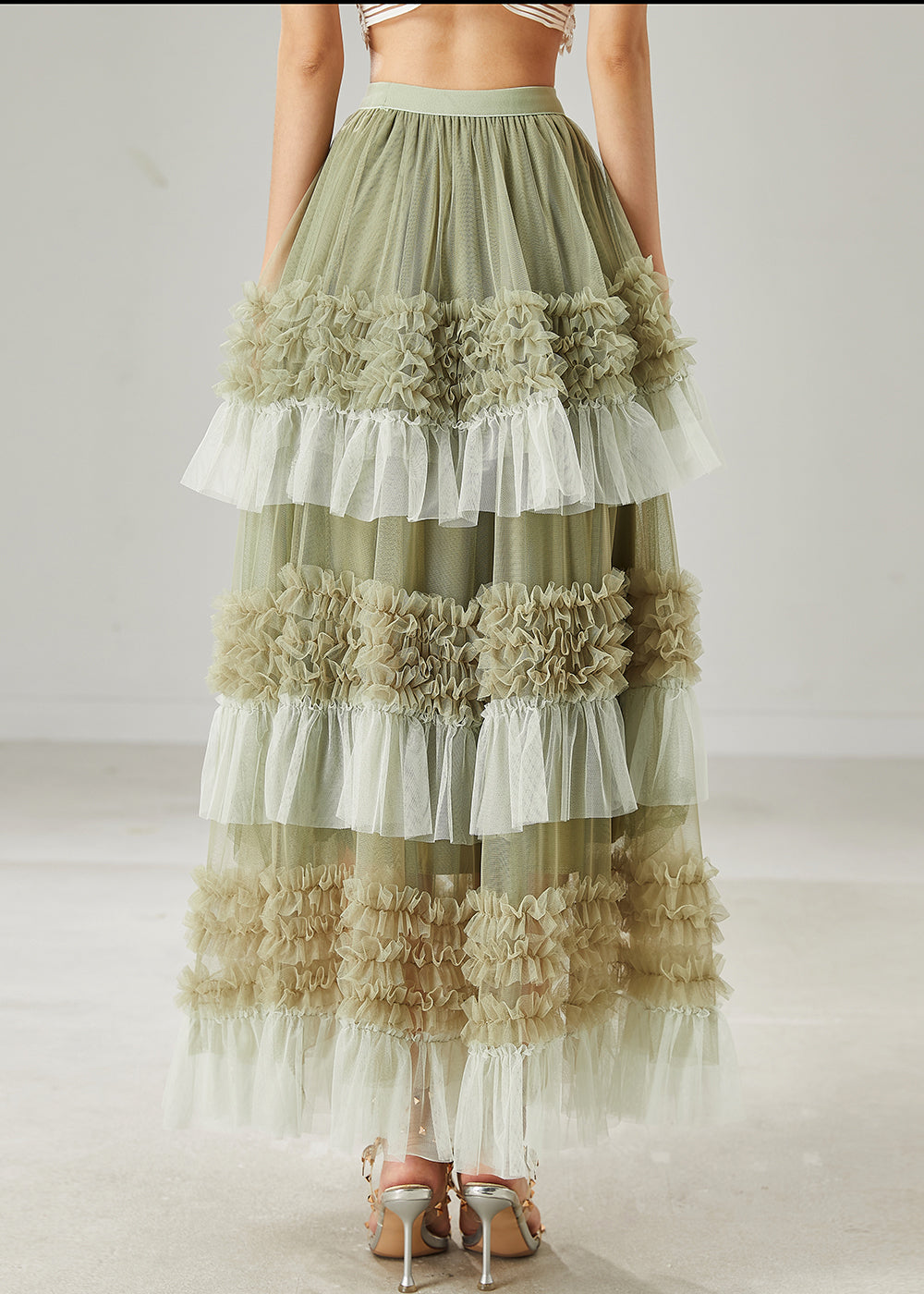 Organic Green Ruffled Patchwork Tulle Skirts Summer