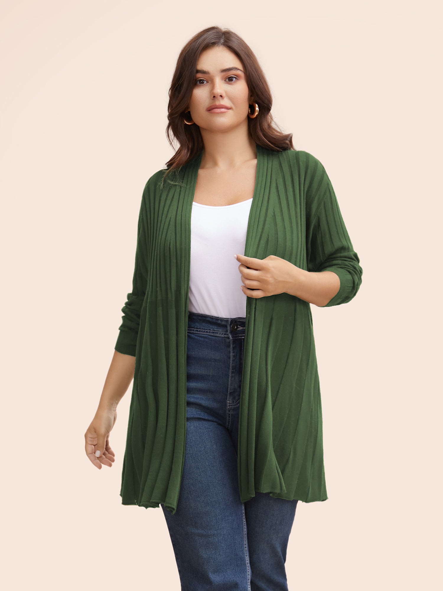 Plain Textured Kimono Collar Cardigan