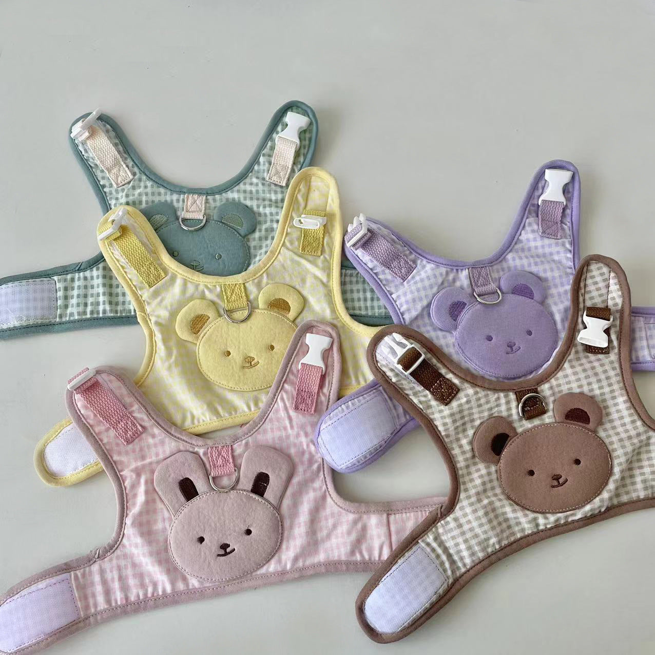 Sweet Plaid Bear Dog Harness&Leash