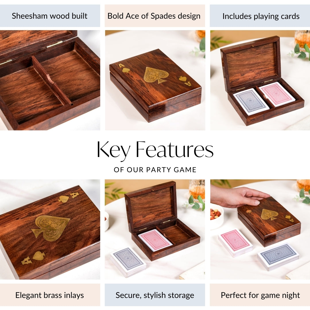 Ace Wooden Card Box With 2 Card Decks