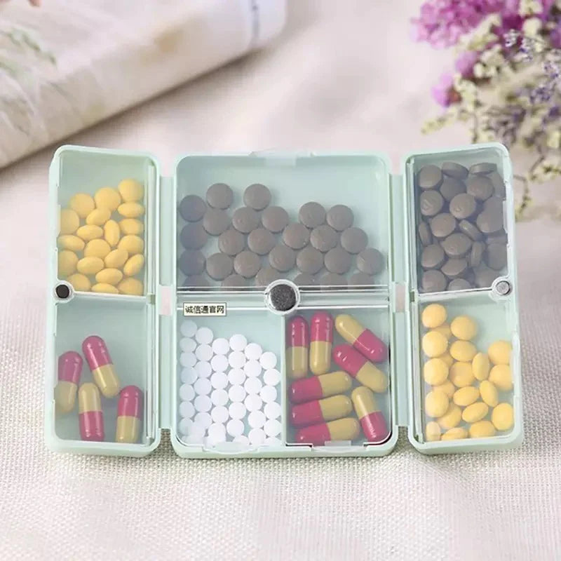 7 Days Foldable Travel Medicine Holder. Weekly Magnetic Pill Storage Box. Tablet Storage Dispenser Container