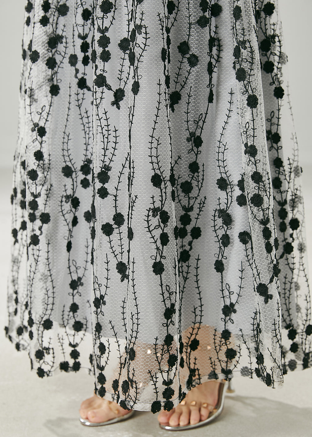 Bohemian Grey Embroidered Silm Fit Tulle Skirt Summer