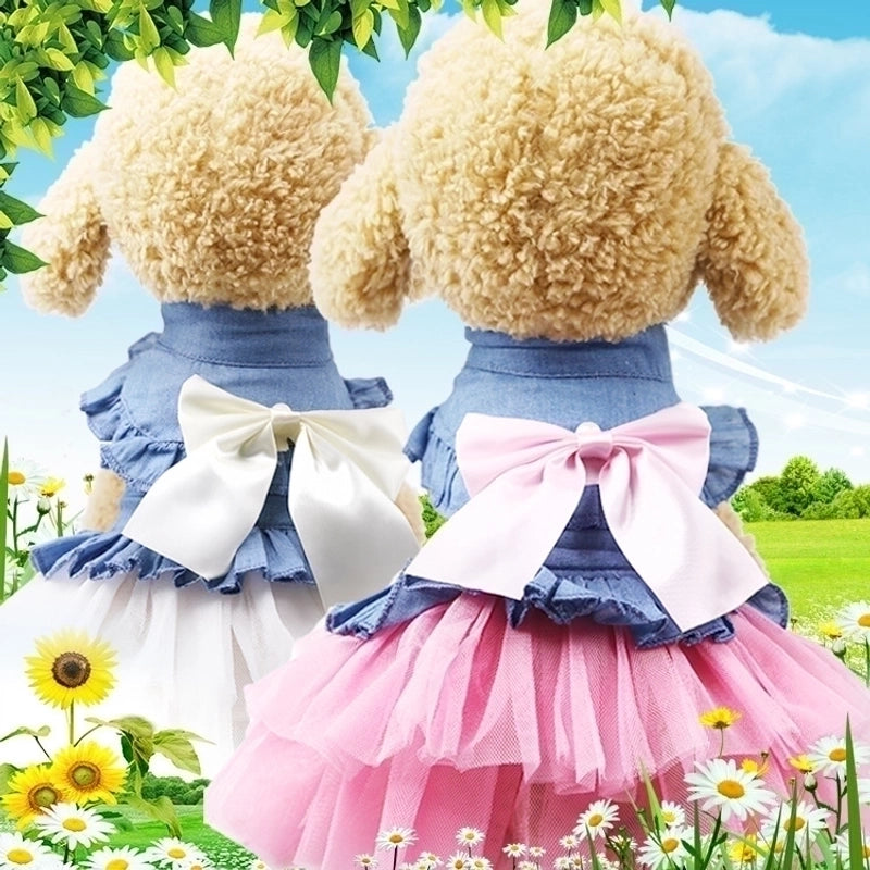 Princess Denim Bow Knot Pet Clothing