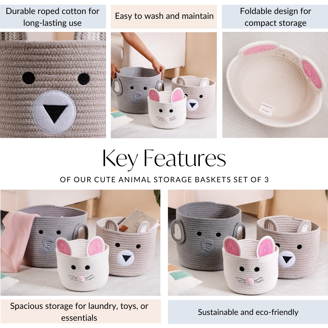Animal Storage Baskets Set Of 3