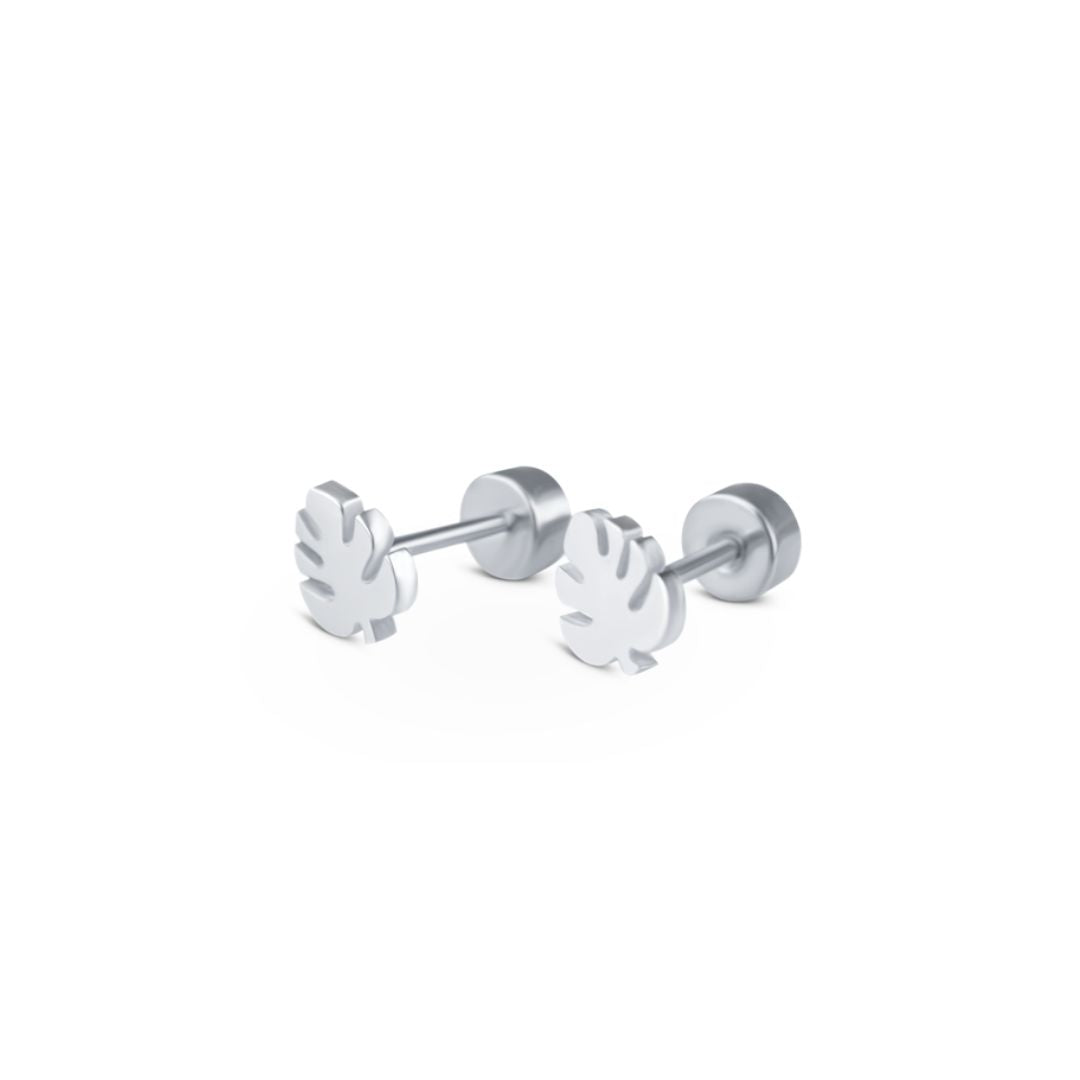 Tiny tropical leaf studs - Silver
