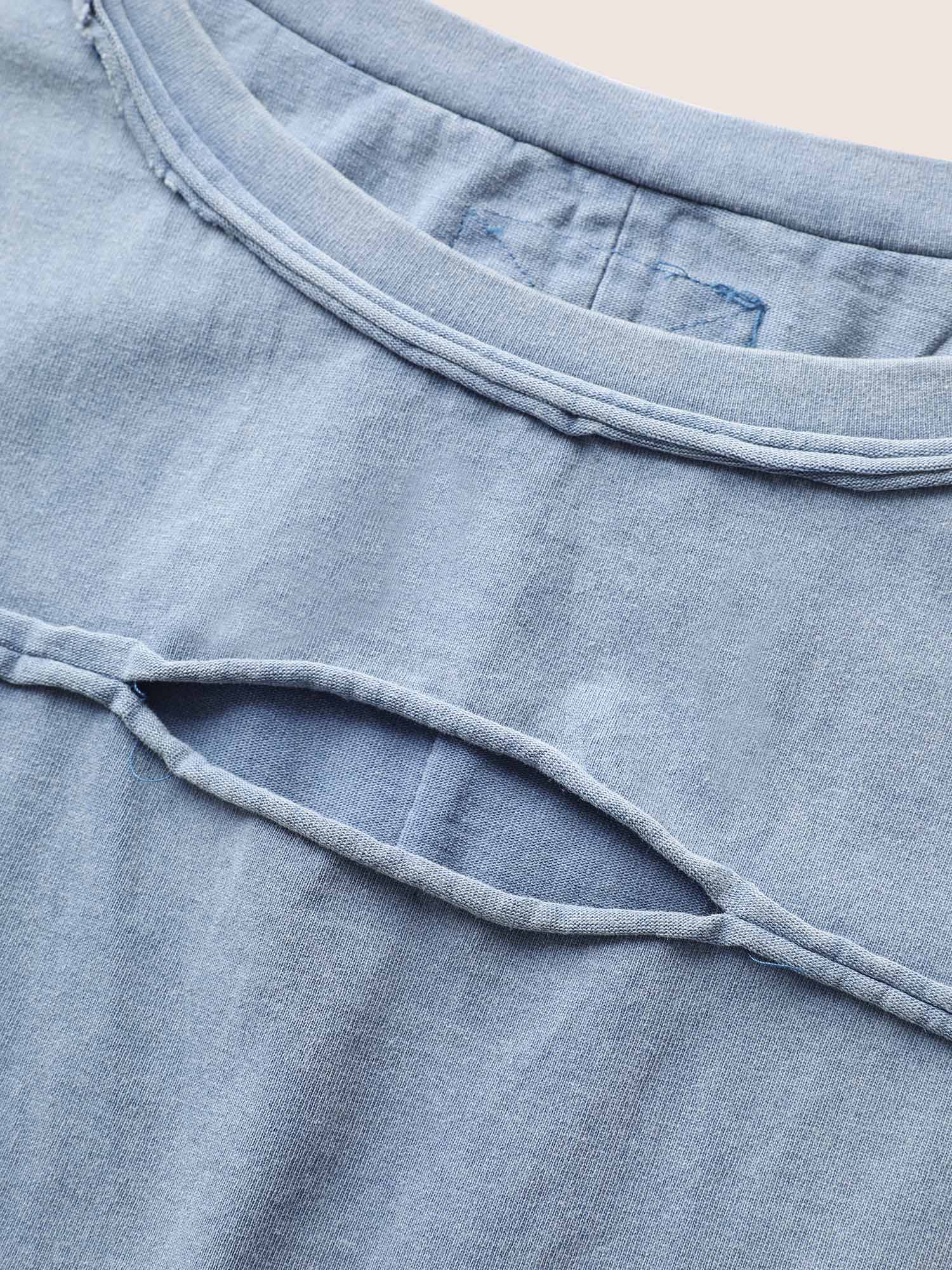 Vintage Cut Out Roll Hem Batwing Sleeve T-shirt