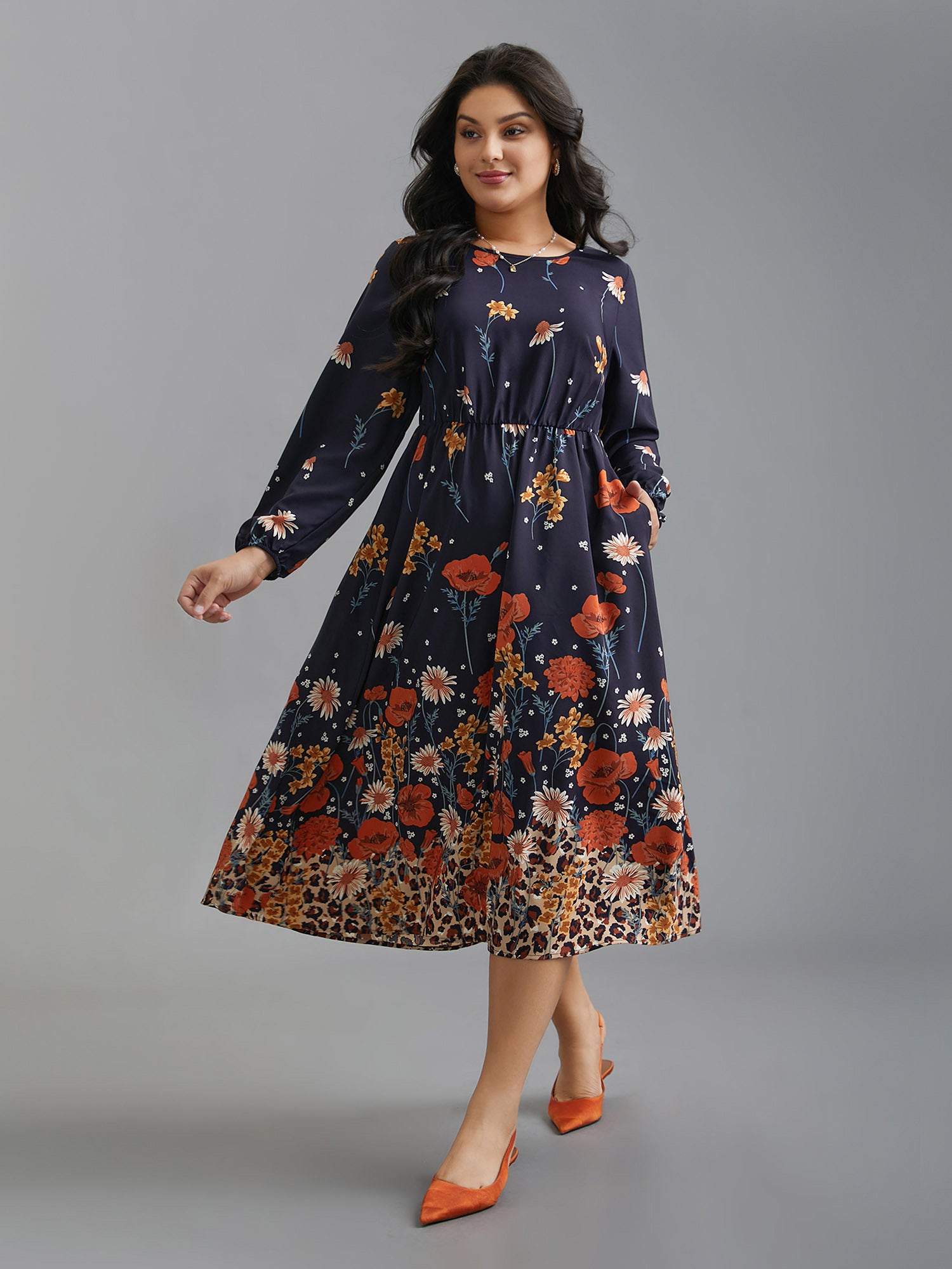 Floral Boho Print Lantern Sleeve Dress