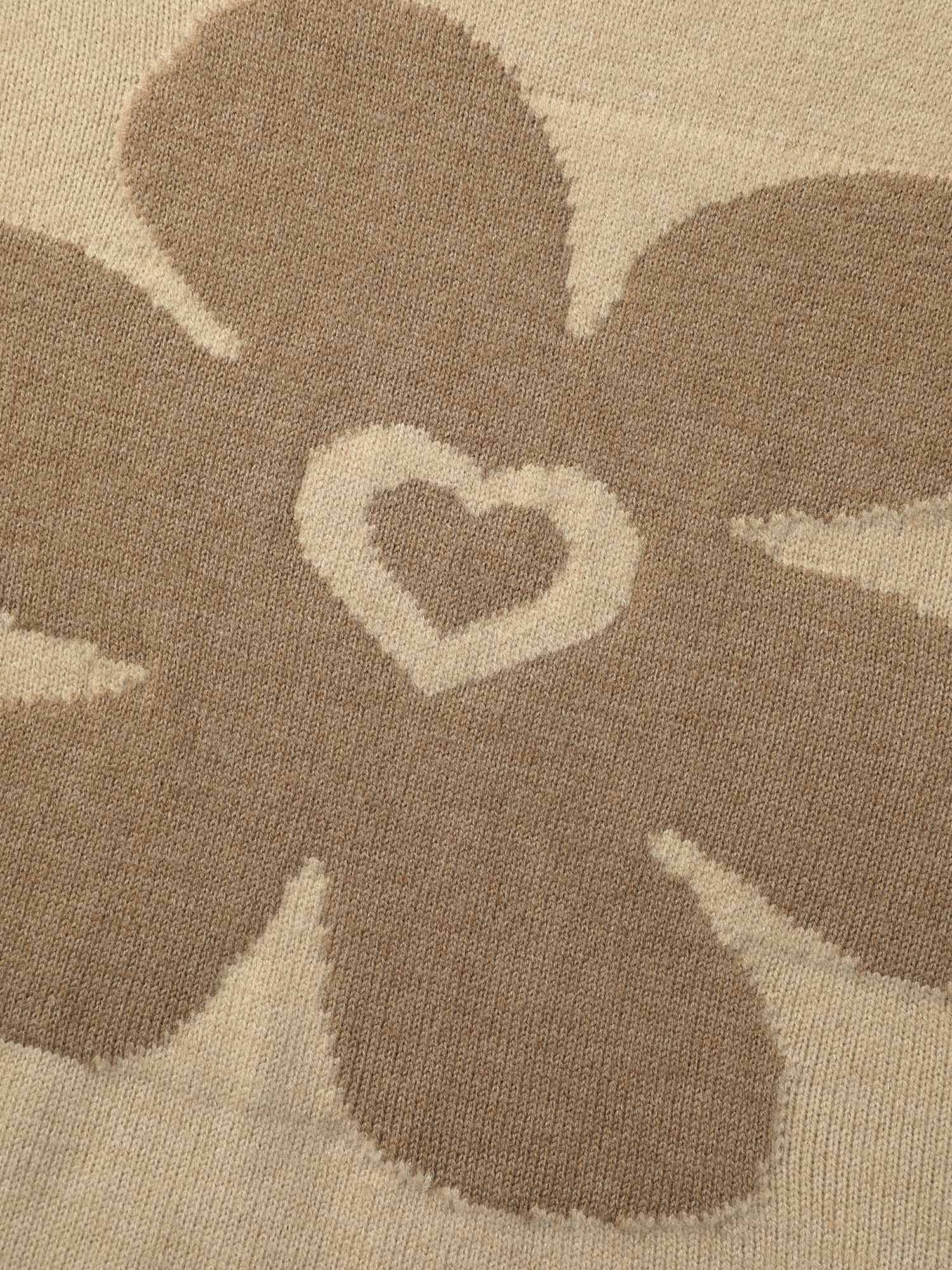 Floral Jacquard Contrast Trim Slit Hem Pullover