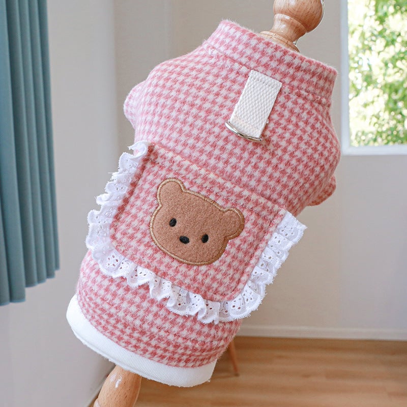 Houndstooth Printed Dog Harness Dress/Hoodie