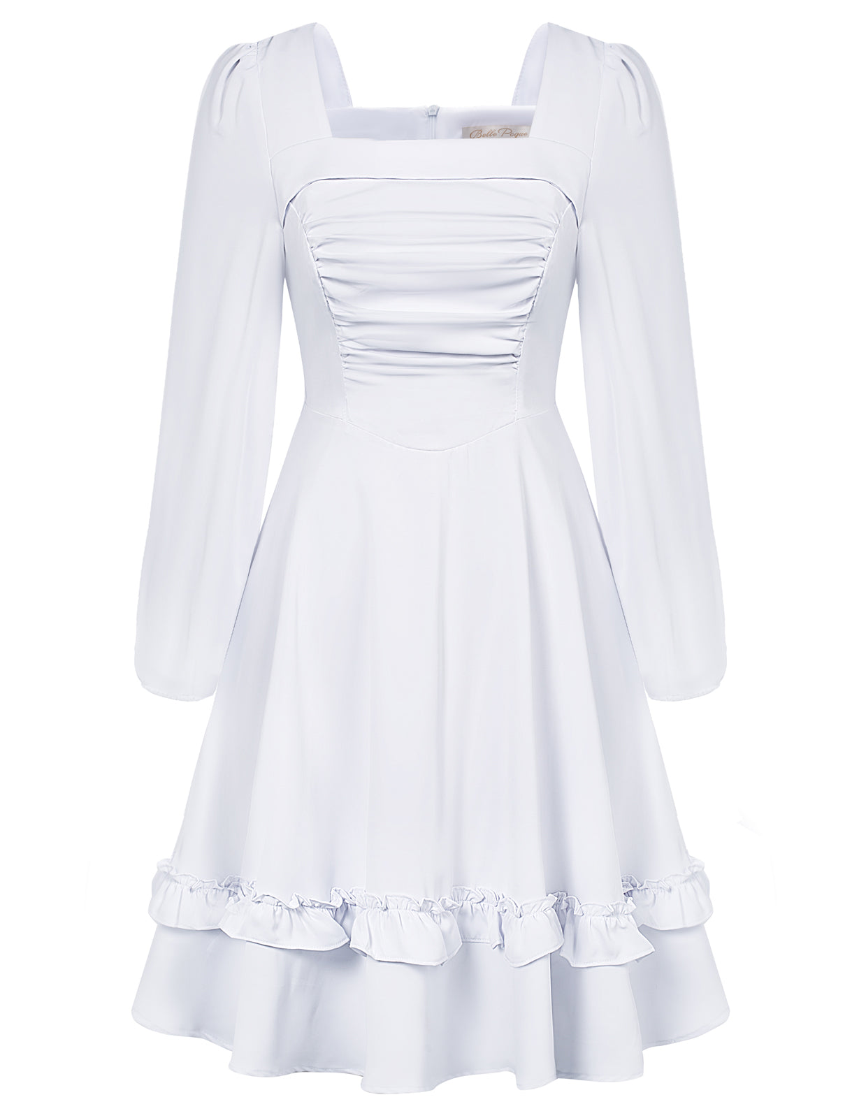 Square Neck Dress Long Sleeve Above Knee A-Line Dress