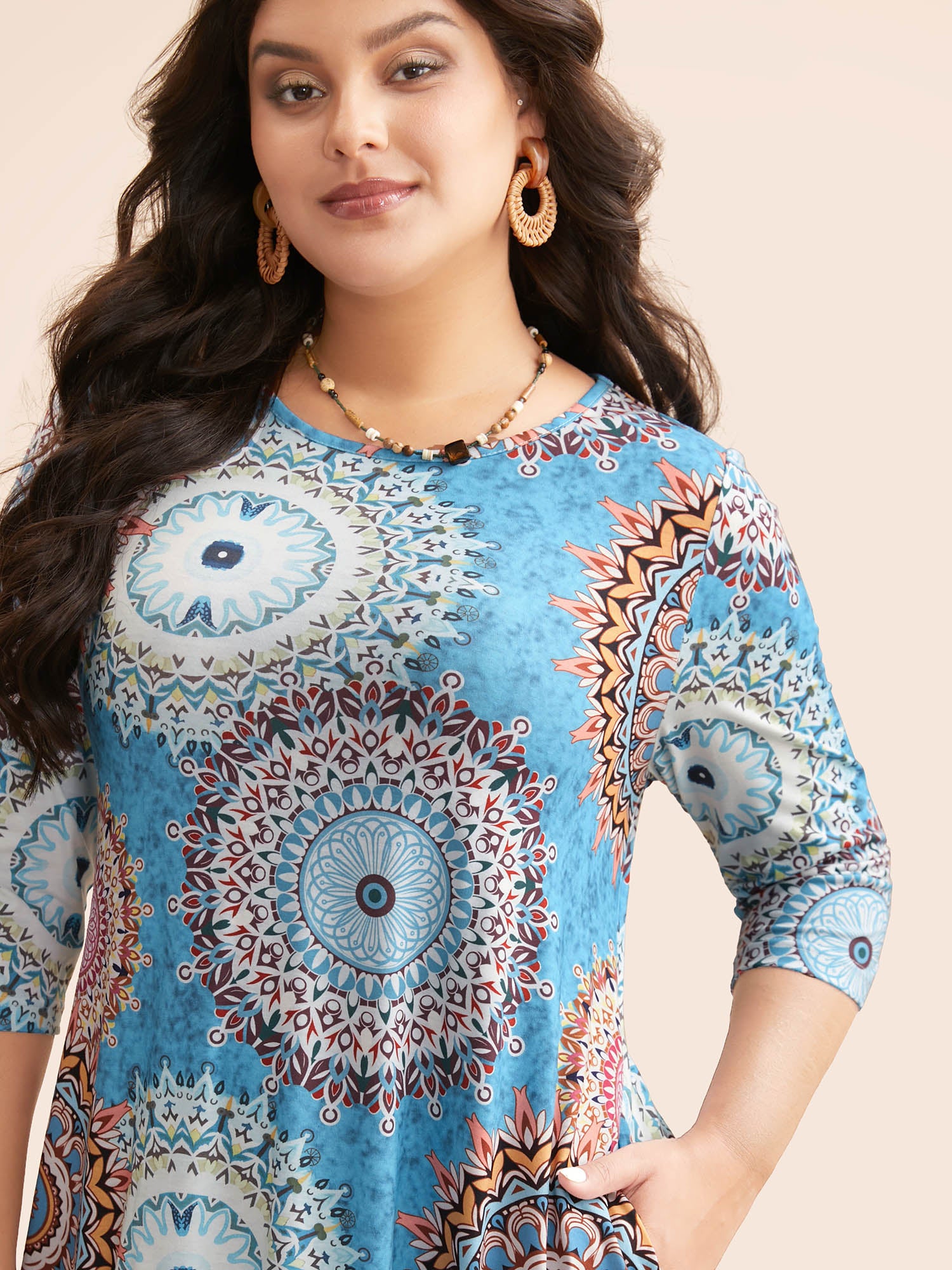 Crew Neck Bandana Print Midi Dress