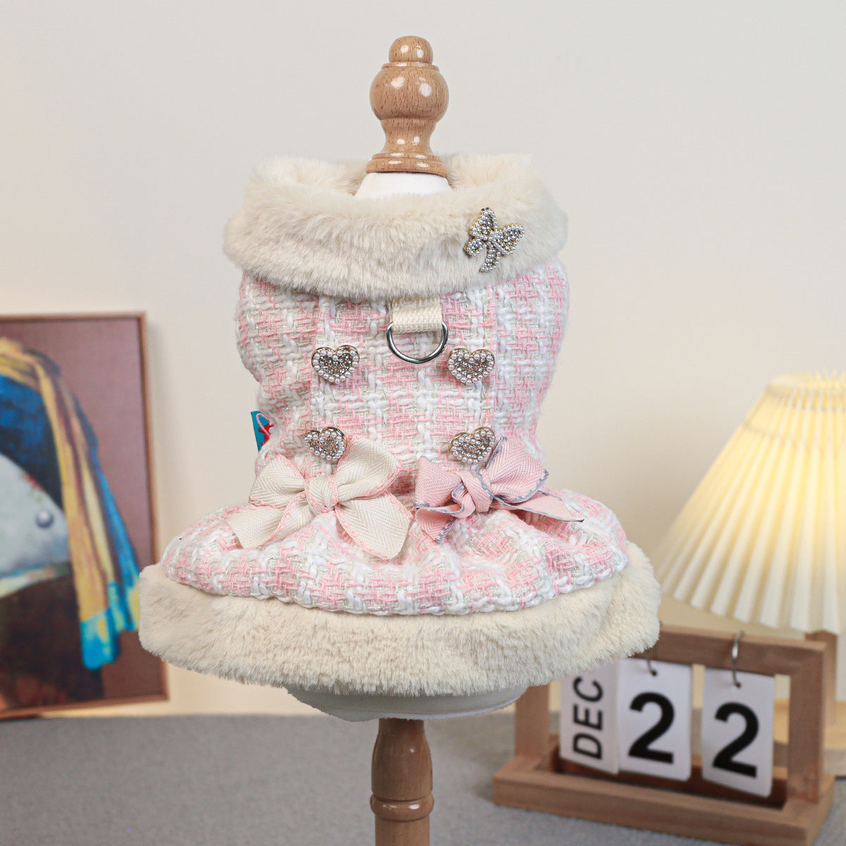 Sweet Plaid Pattern Fleece Dog Cat Dress Jacket