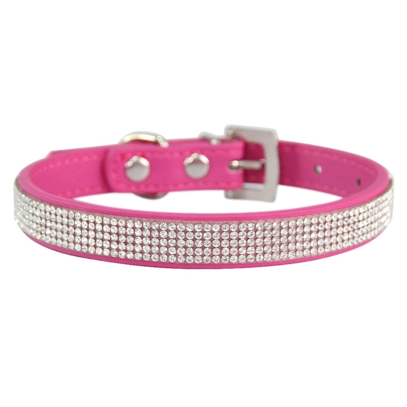 Fashion Solid Color Pu Inlaid Rhinestone Pet Dog Collar