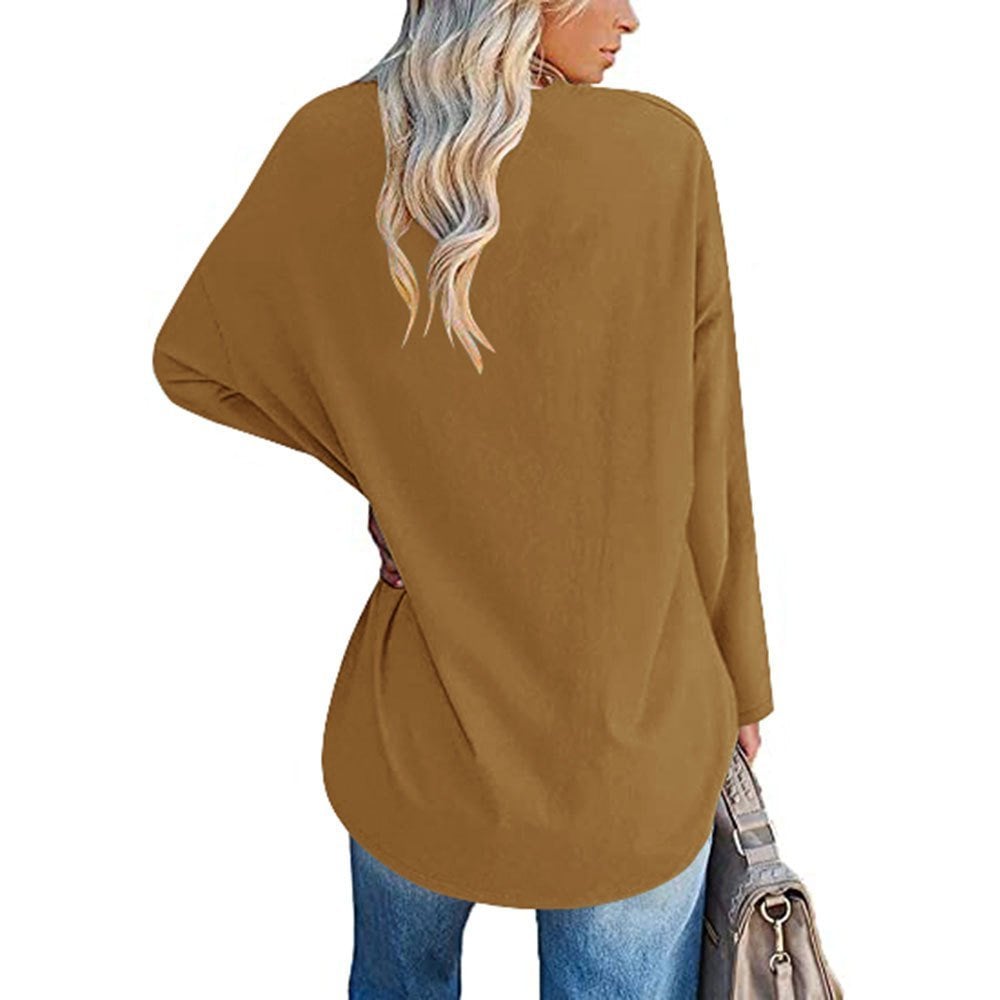 Multicolor - Women's Loose Long Sleeve Fashion V-neck Top