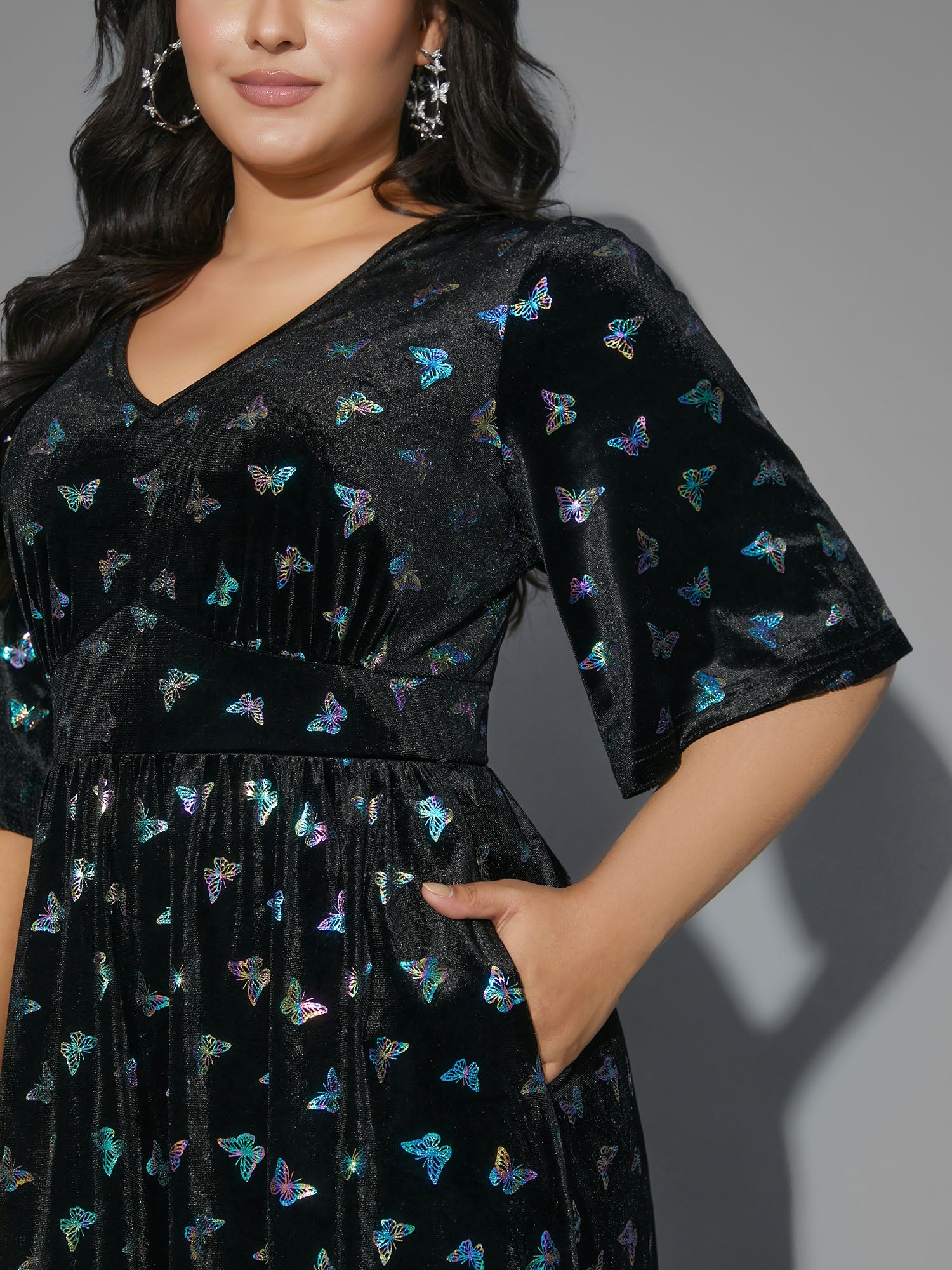 Butterfly Glitter Flutter Sleeve Midi Dress