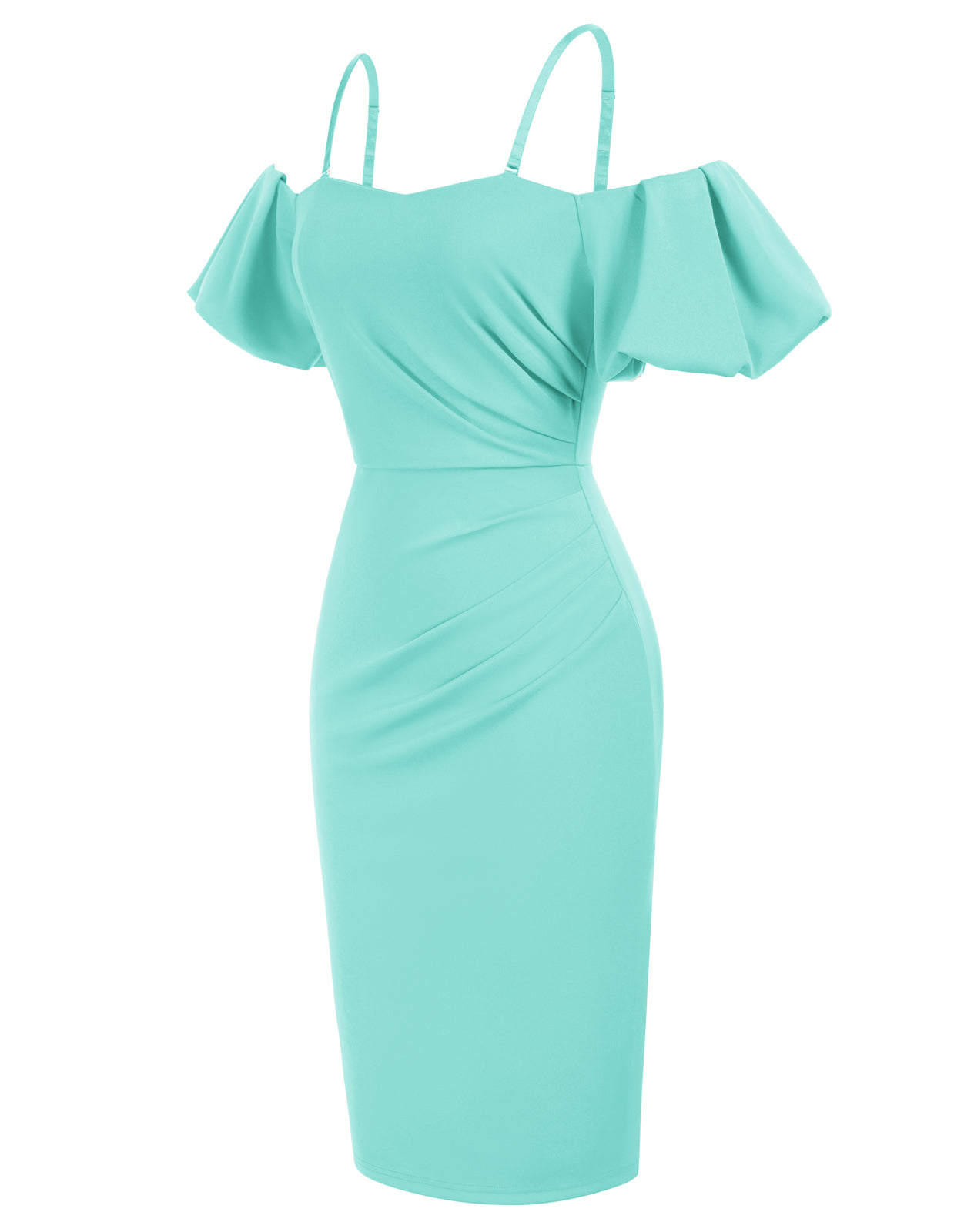 Two-Way Ruched Dress Spaghetti Straps Off-Shoulder Bodycon Slip Dress