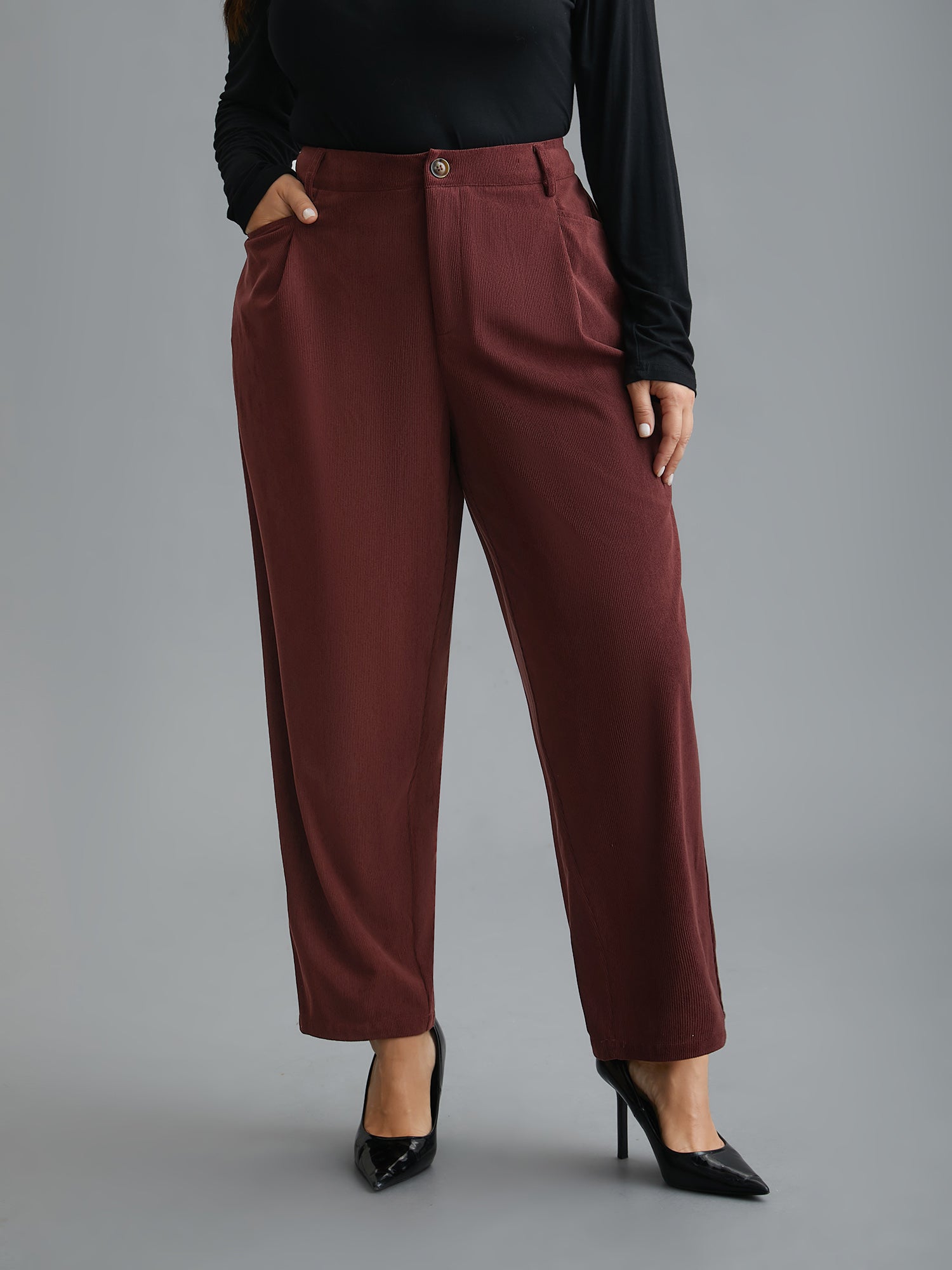 Straight Leg Elastic Waist Corduroy Pants