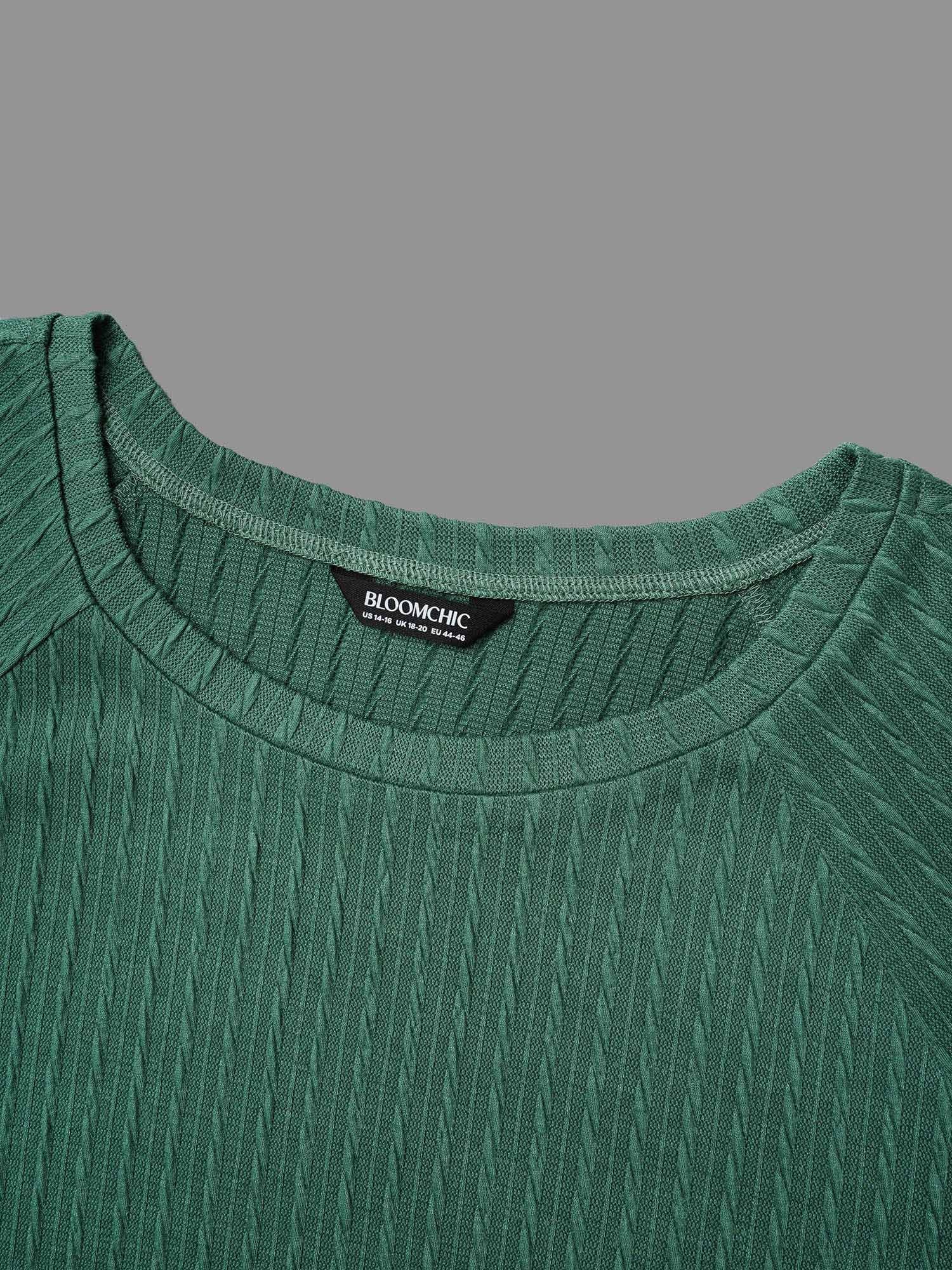 Textured Elastic Raglan Sleeves T-shirt