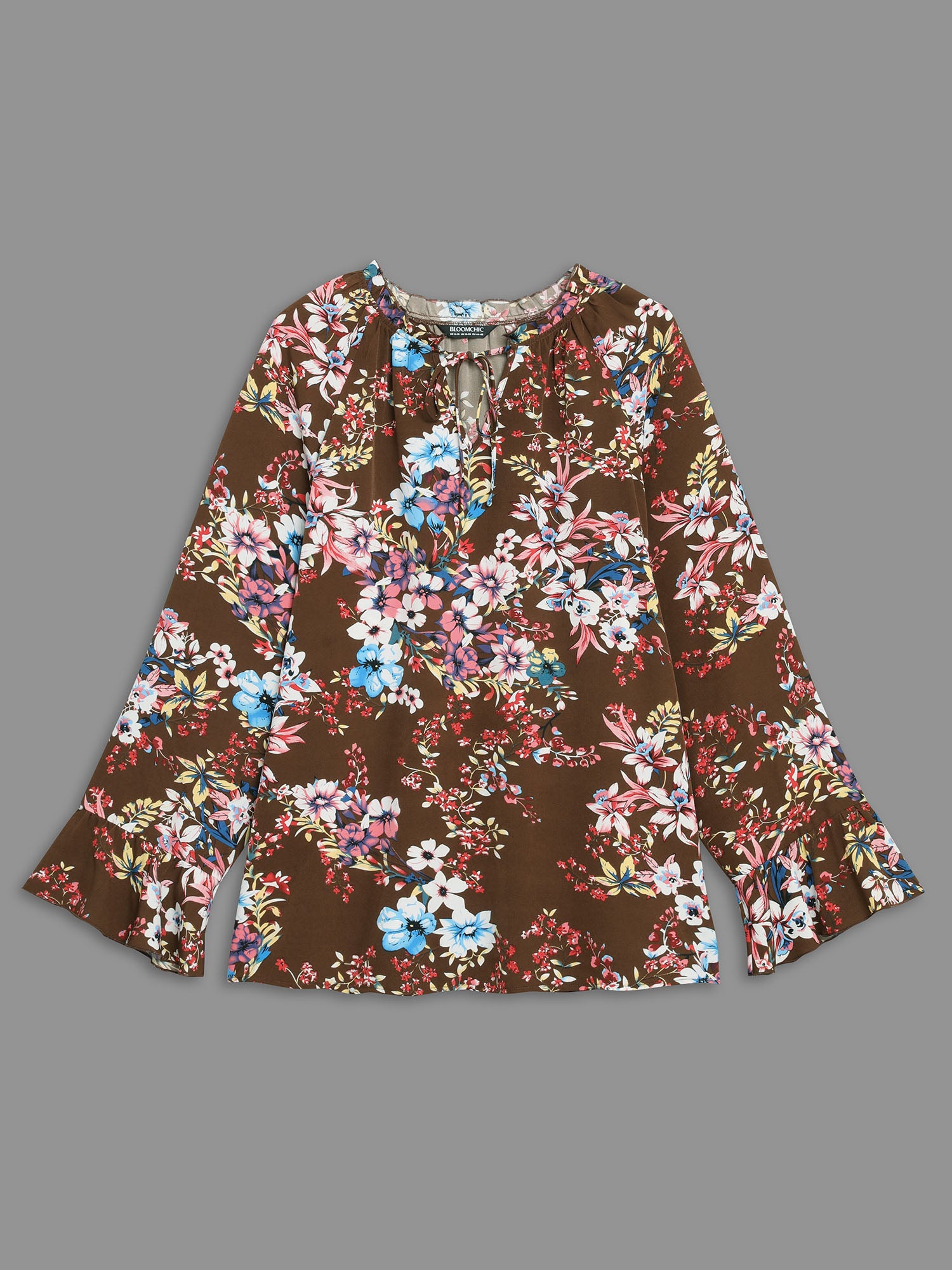 Floral Tie Knot Flutter Sleeve Blouse