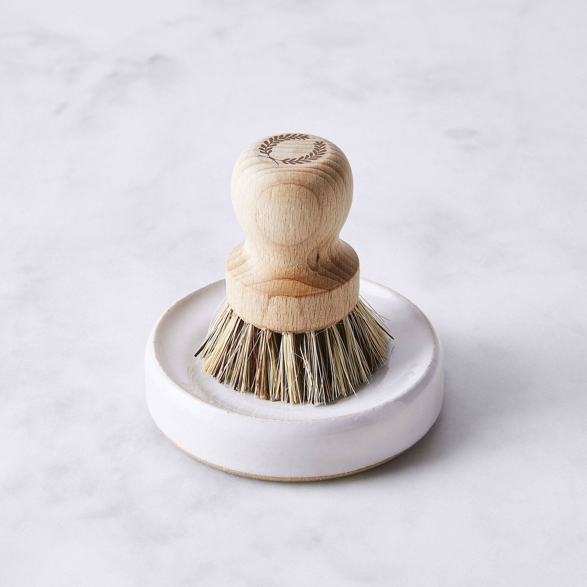 Handmade Kitchen Scrub Brush & Holder Set with Natural Fiber Bristles