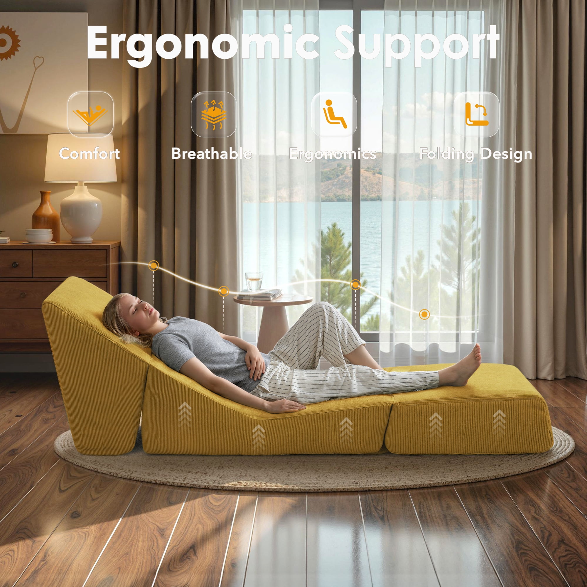 Folding Sofa Bed, 3 in 1 Convertible Sleeper Chair, Floor Couch with Back Support, Single Chair Bed for Living Room